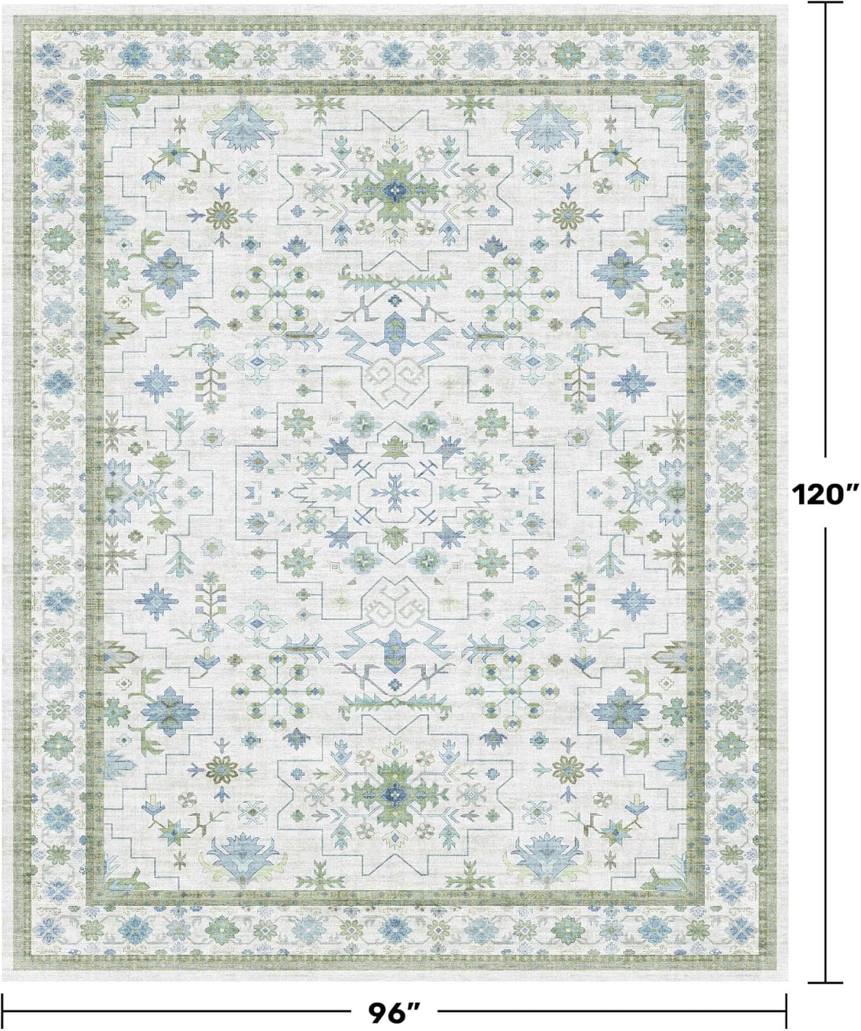 Hazo Haus Blue and Green Living Room Rug 8x10 - Cream Oushak Vintage Boho Floral...