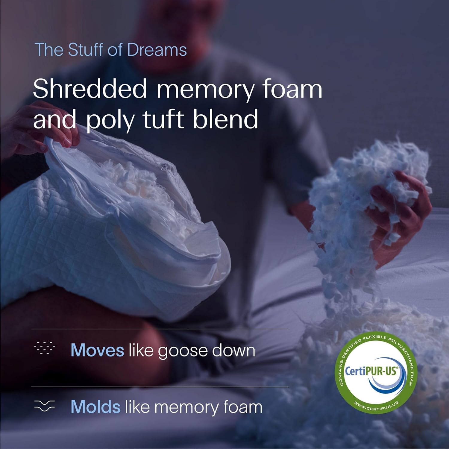 DreamyBlue Signature Pillow w/Adjustable Loft • Shredded Memory Foam Fill • Neut...