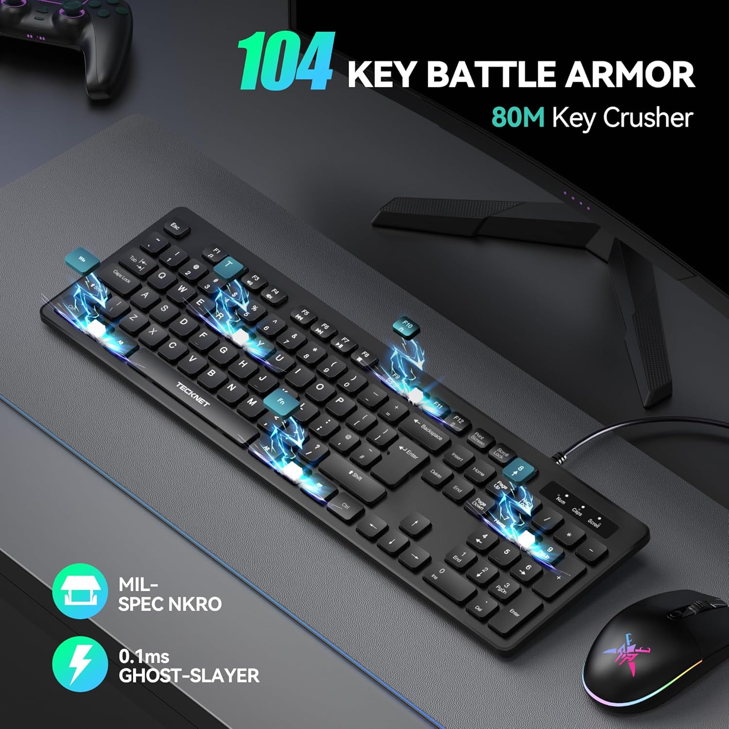 High-Quality TECKNET Wired USB Keyboard, Special Full-Size Silent Office Keyboar...