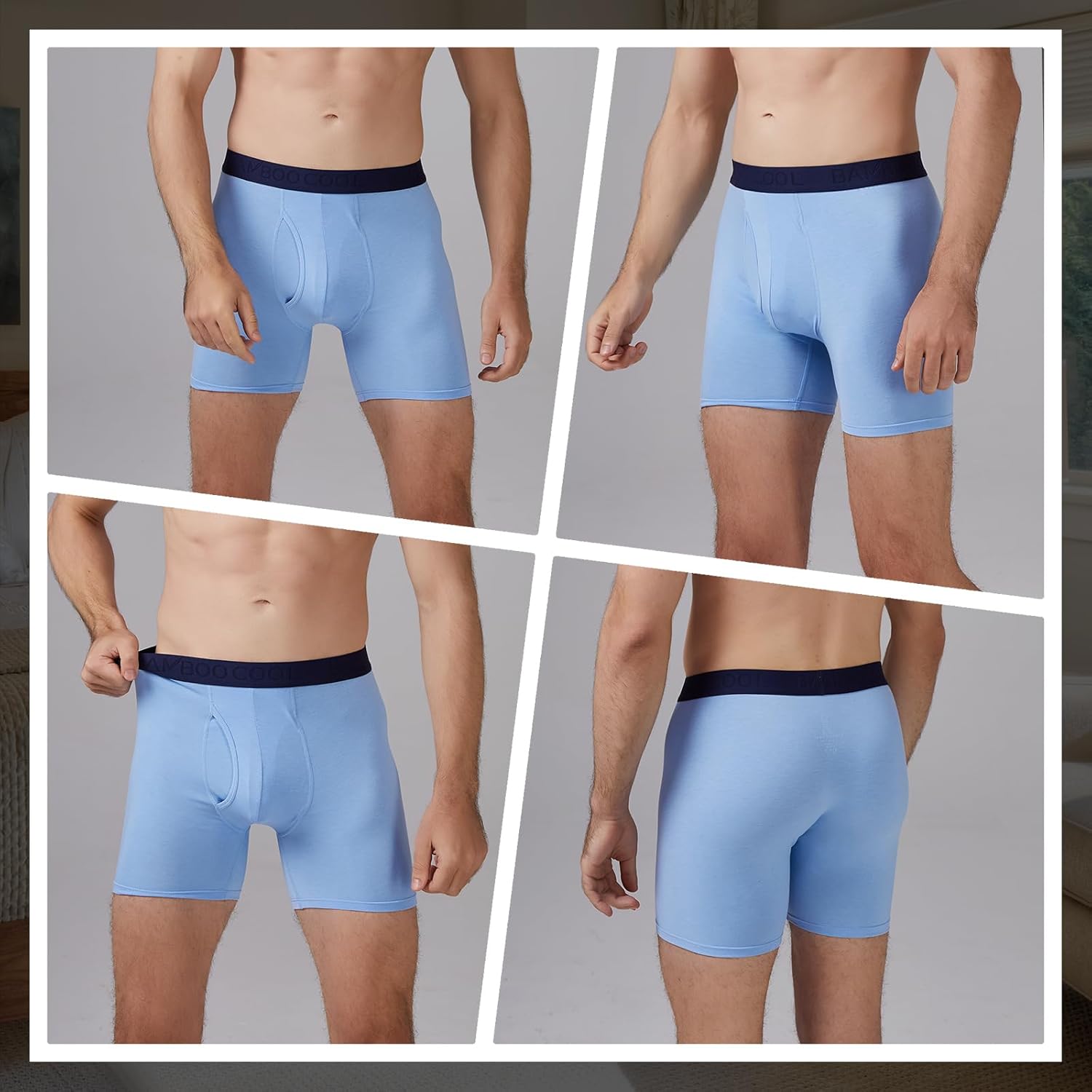 BAMBOO COOL Men's Underwear Boxer Briefs Fly with Built-in 3D Pouch Comfortable...
