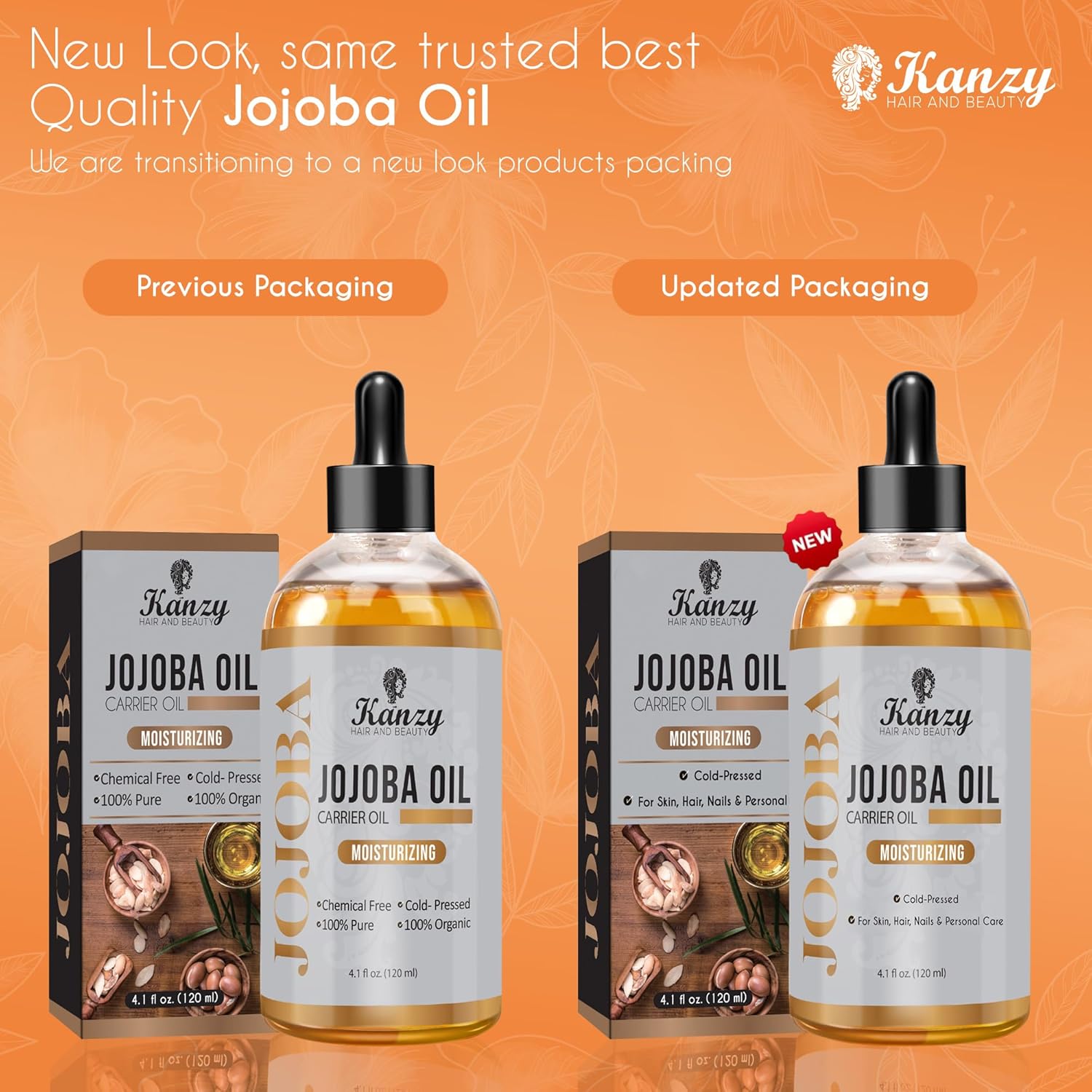 Kanzy Jojoba Oil 120ml Cold Pressed for Hair, Nails, Eyelash & Eyebrow Growth -...