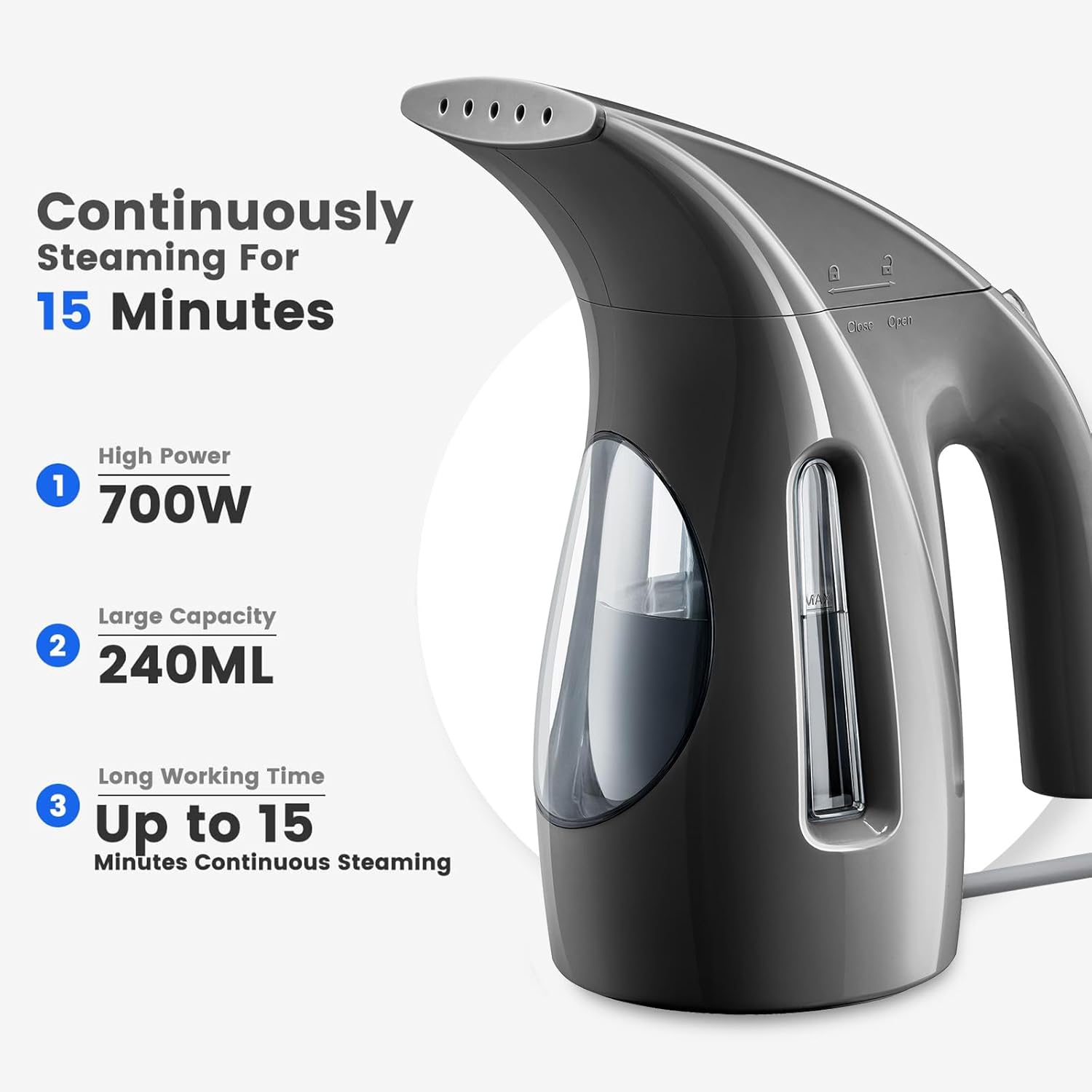 HiLIFE Steamer for Clothes, Portable Handheld Design, 240ml Big Capacity, 700W,...
