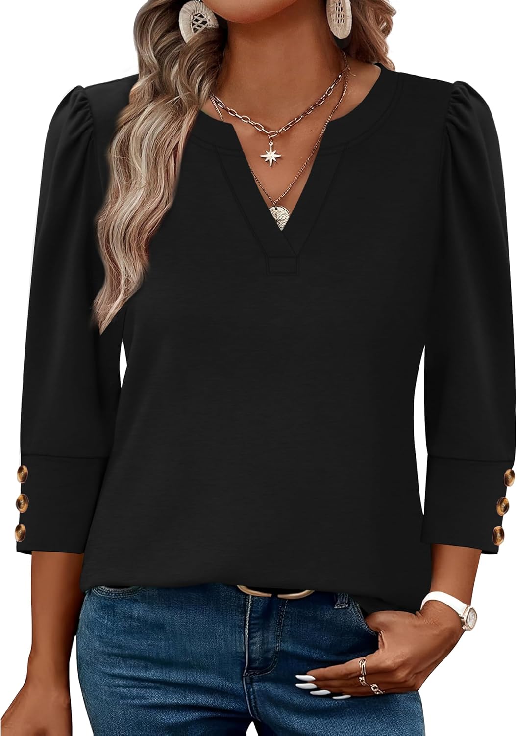 WIHOLL Womens Tops, Special 3/4 Length Sleeve with Button Cuffs Dressy Casual, I...