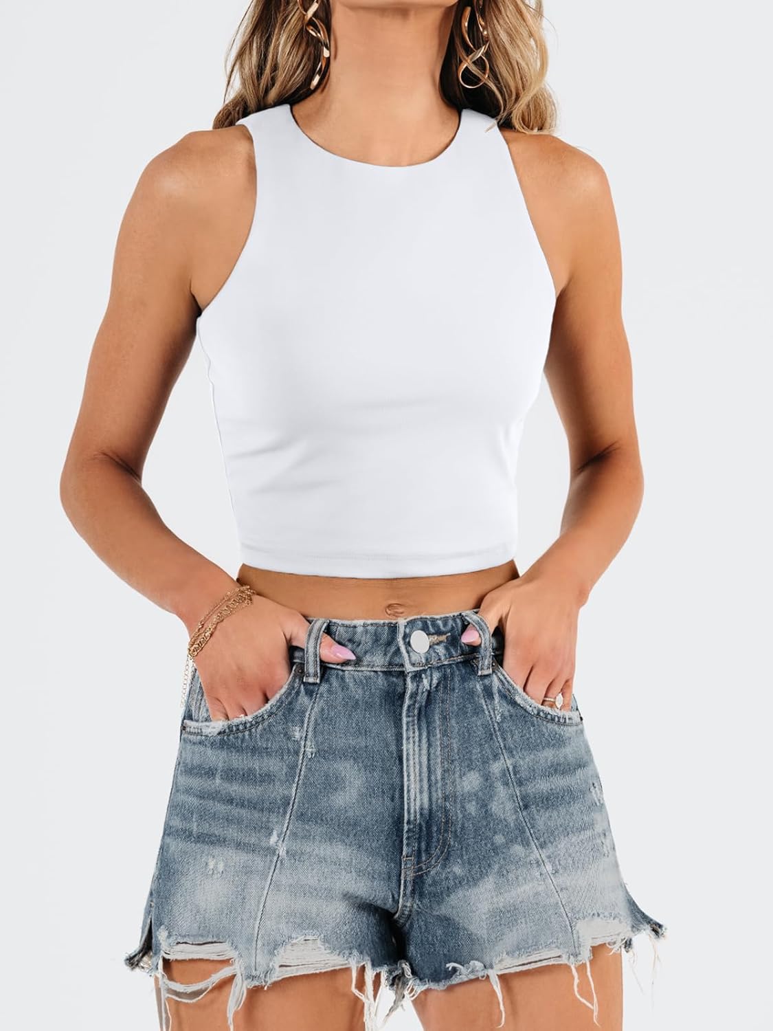 EFAN Womens Sexy Sleeveless Double Lined Crop Tops Workout Cute Tight Racerback...
