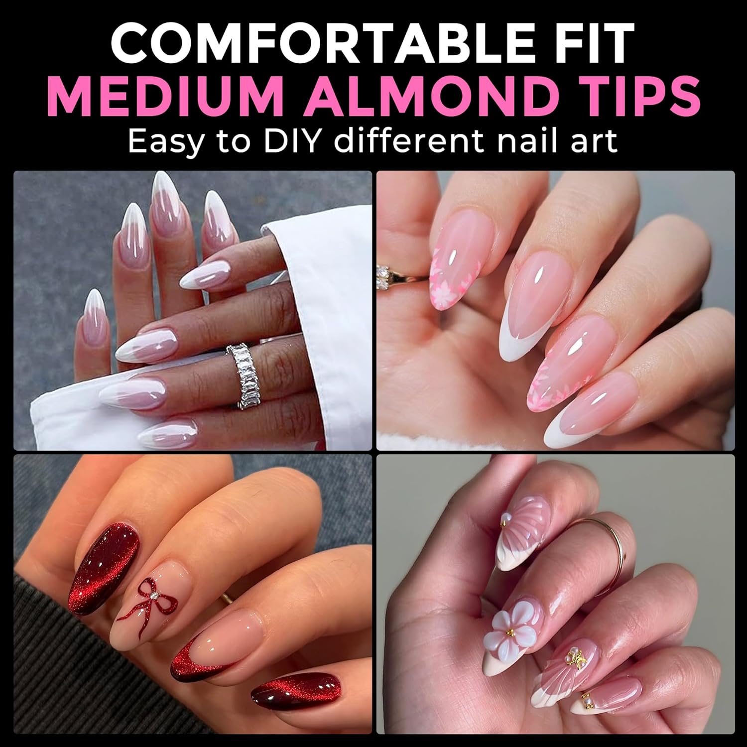 UNA GELLA Almond Nail Tips 216pcs Medium Almond Press on Nails Pre-shape Gel Fak...