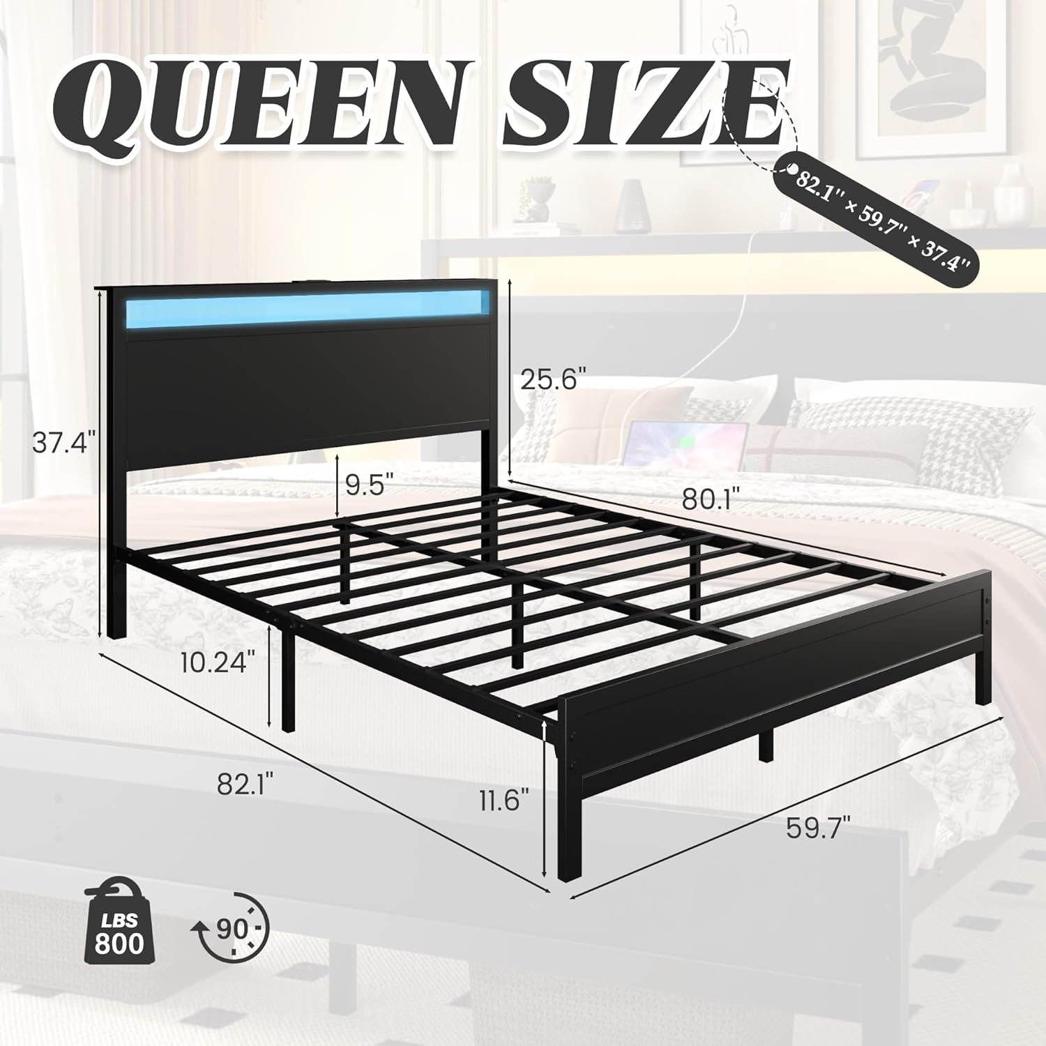 Fluest Queen Bed Frame, Special Headboard Bed Furniture, Innovative Bedroom Solu...
