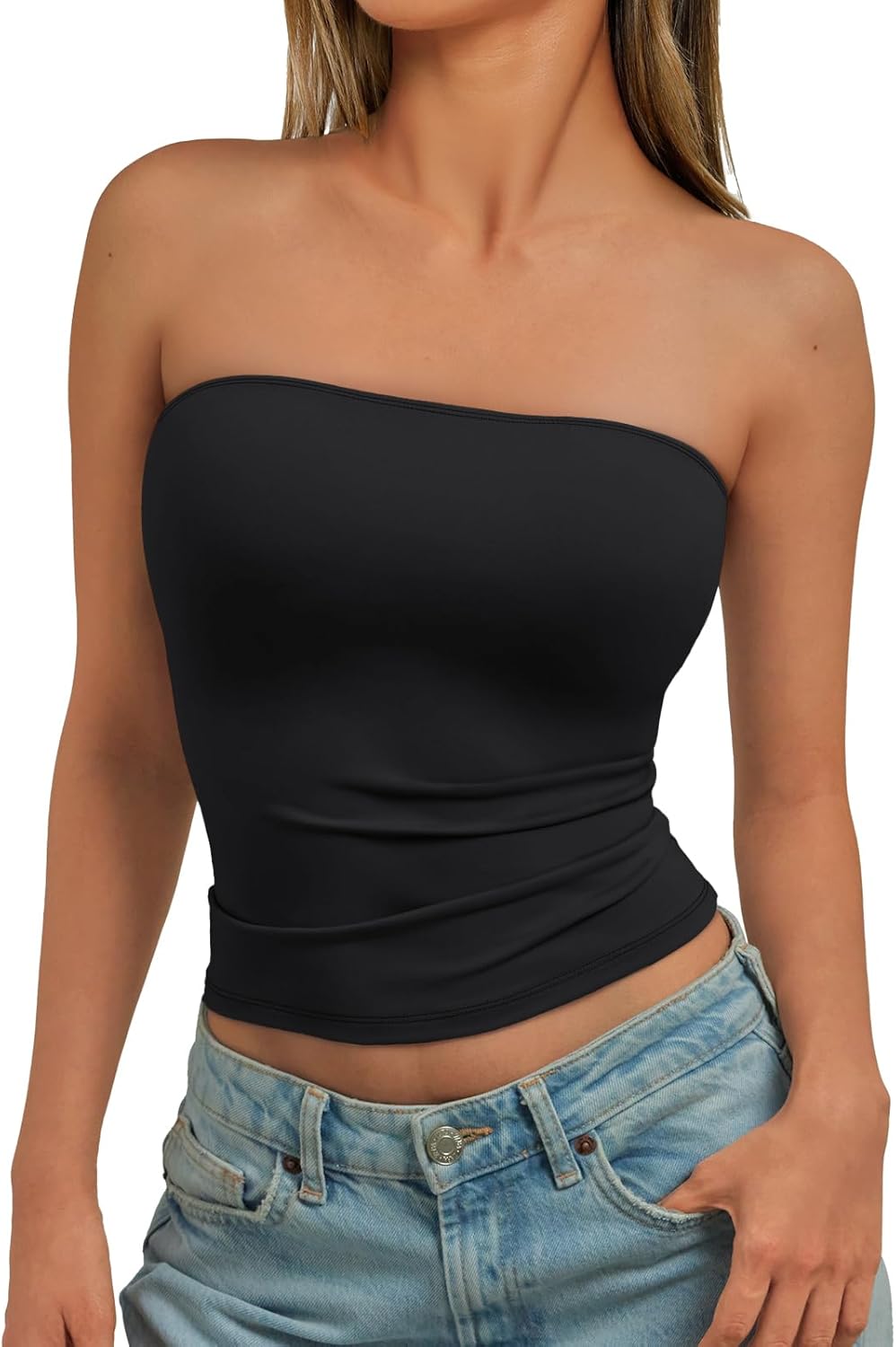Unique Trendy Queen Women's Crop Top, Special Strapless Bandeau Top in Black, Hi...