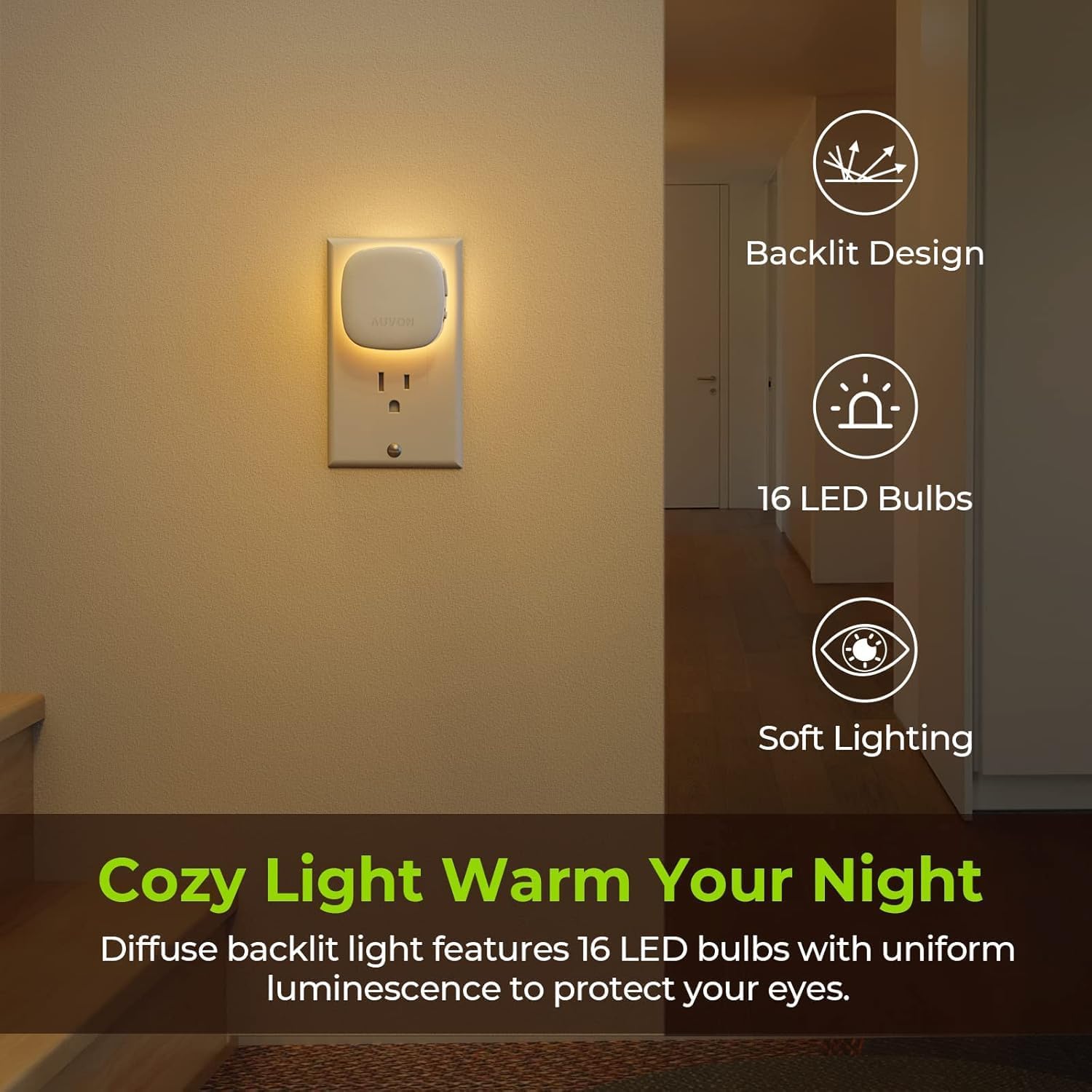 AUVON Plug-in LED Backlit Night Light with Motion Sensor & Dusk to Dawn Sensor,...