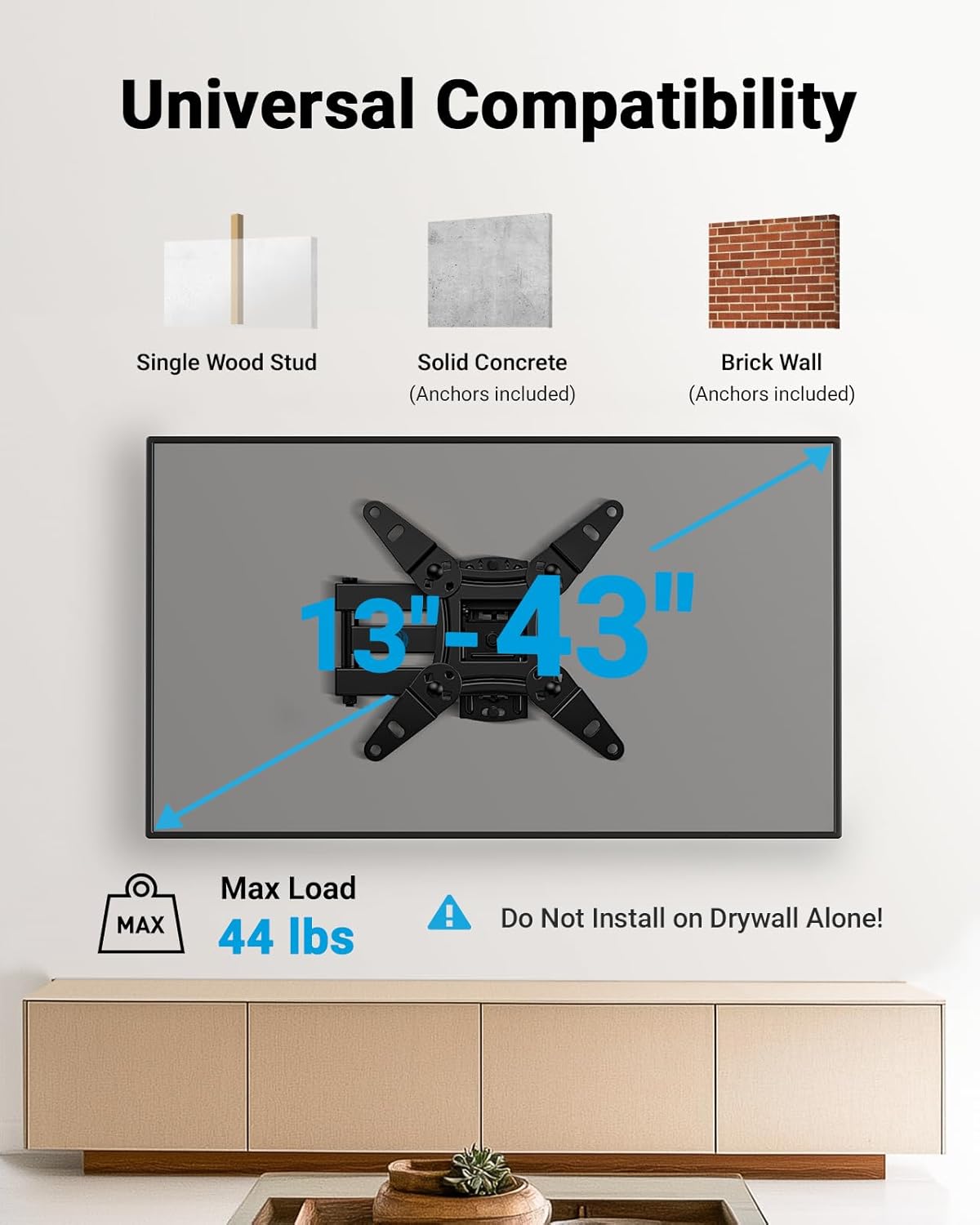 Pipishell Full Motion TV Wall Mount for Echo Show 21/15 and 13-43 Inch Flat Curv...