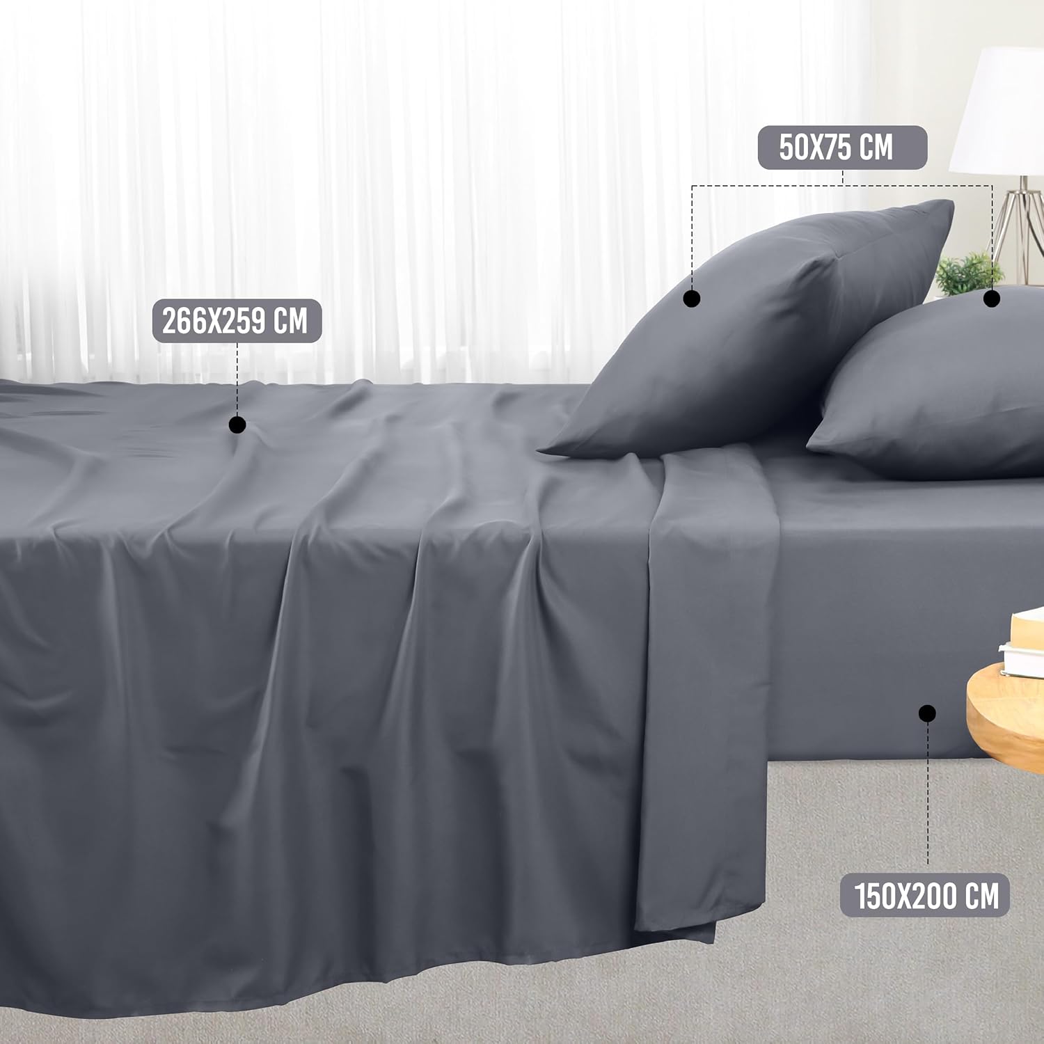 Utopia Bedding Bed Sheet Set King, Grey, 4 Piece – Fitted Sheet, Flat Sheet with...