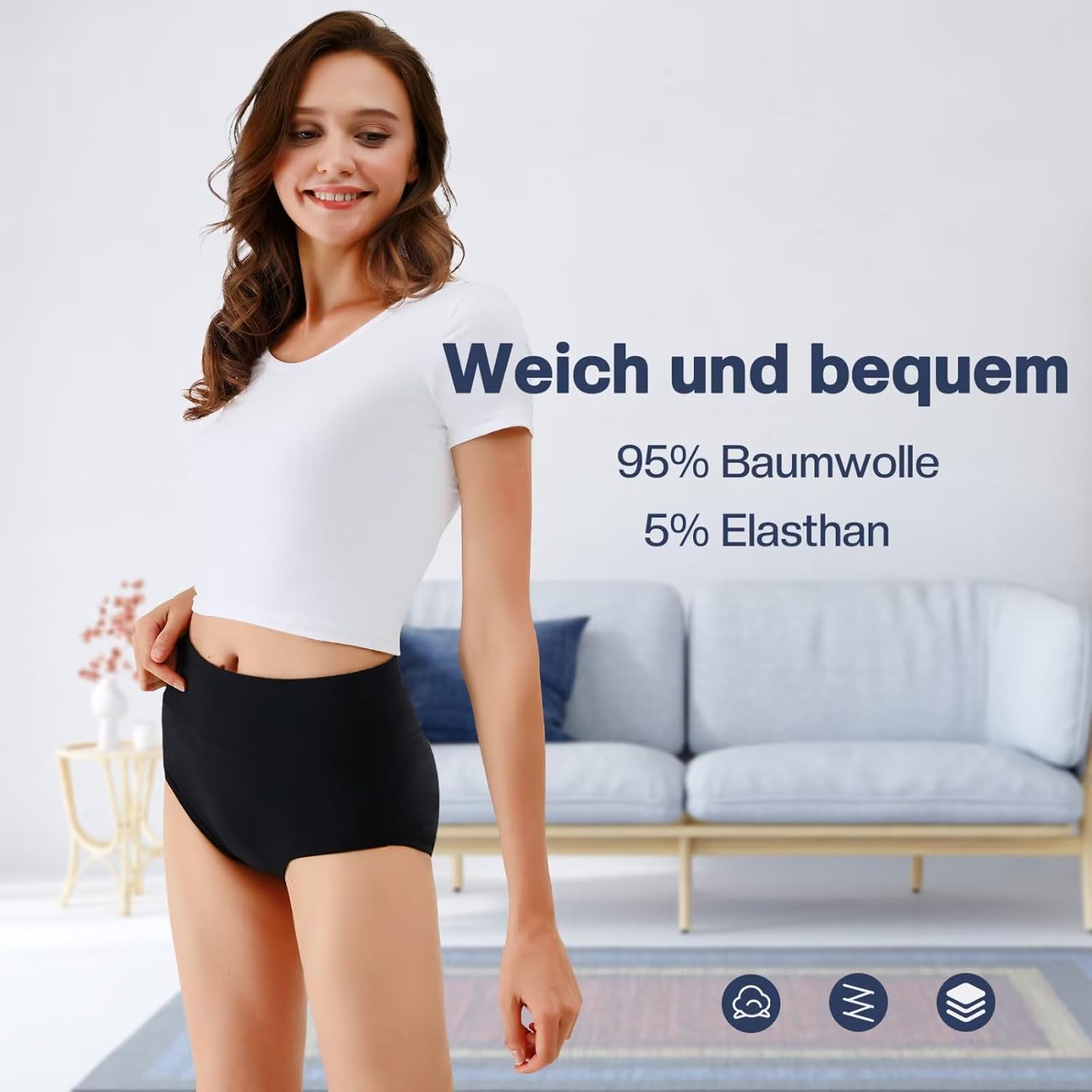 Underwear Women High Waisted Knickers for Women 5 Pack Ladies Full Briefs Soft C...