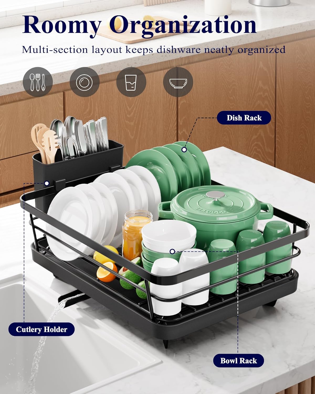 Kitsure Dish Drainer Rack- Space-Saving Dish Drainer, Dish Racks for Kitchen Cou...