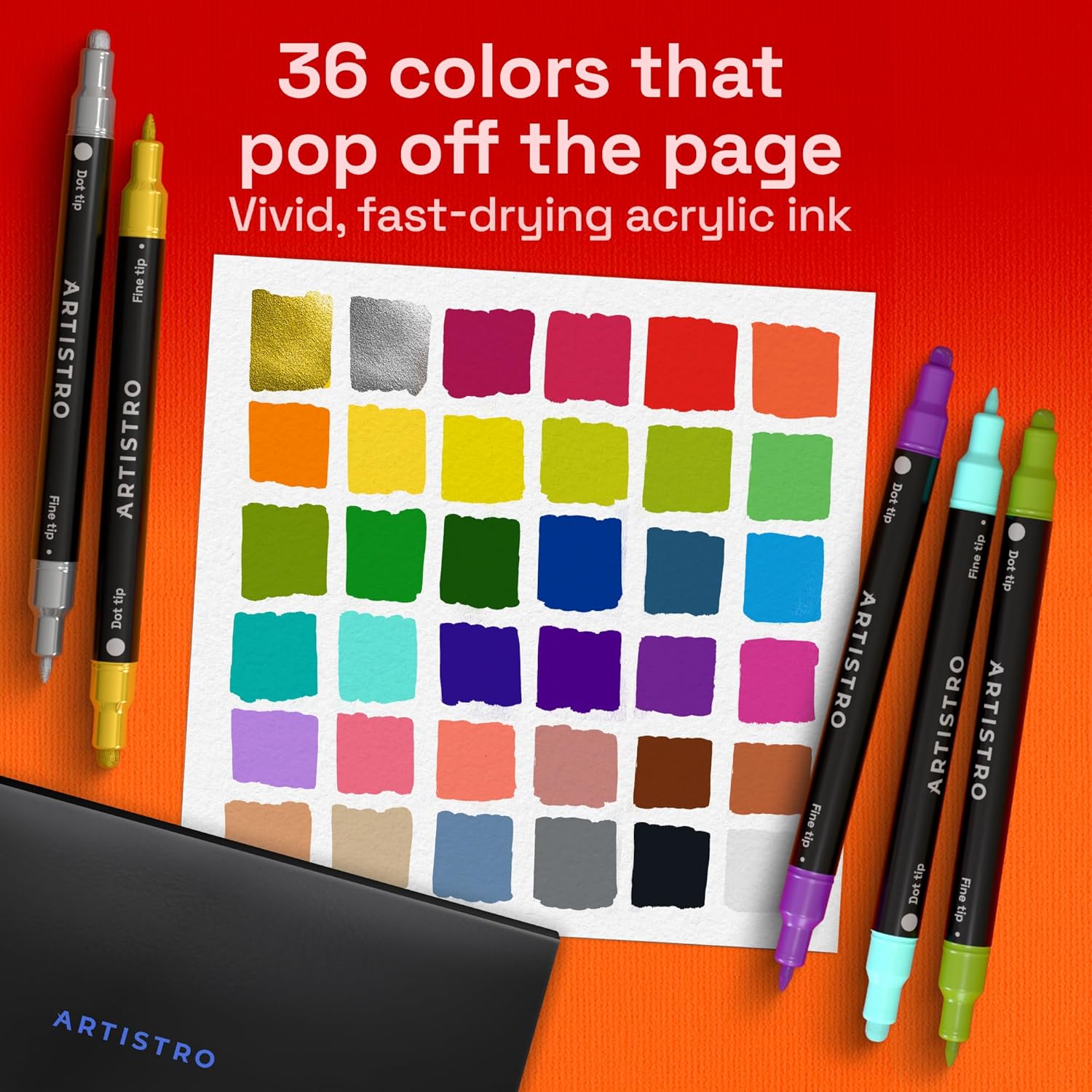 ARTISTRO 36 Acrylic Paint Markers for Rock, Fabric, Wood, Glass, Eggs - Dual-Tip...