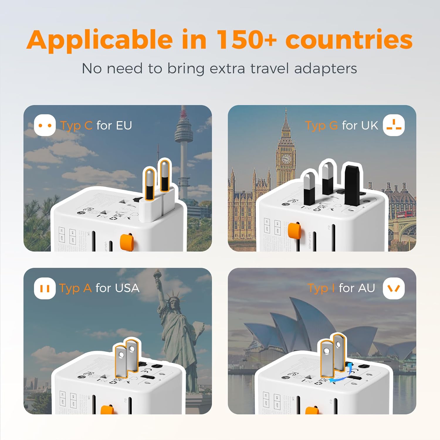TESSAN Universal Travel Adapter, Travel Plug Adapter Worldwide with 1 Universal...