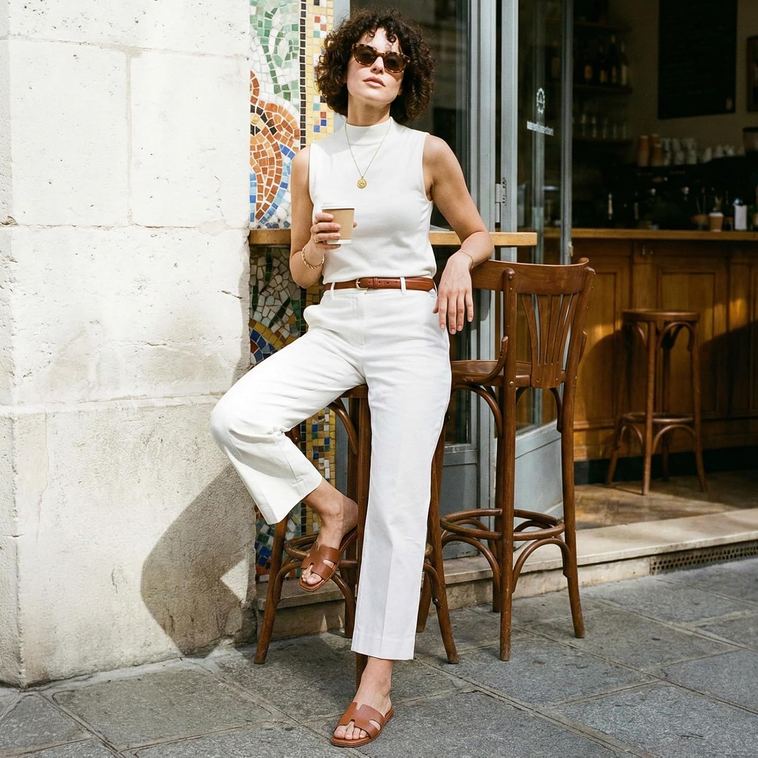 Rihero Women's Dressy Flat Sandals Comfortable Slip On Leather Slide Sandals 8 B...