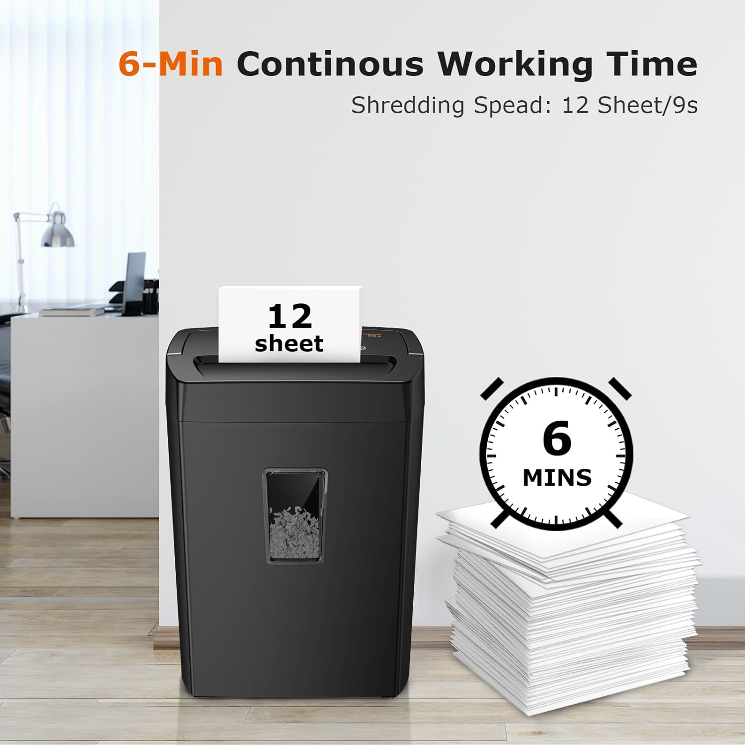 Bonsaii 12-Sheet Cross Cut Paper Shredder, 5.5 Gal Home Office Heavy Duty Shredd...