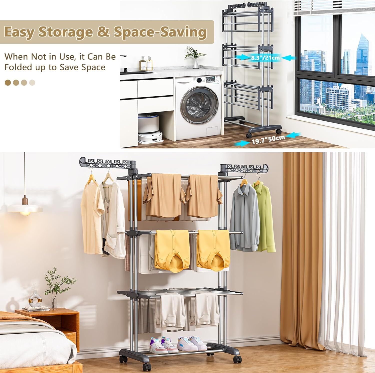 PurKeep Thicken & Durable Clothes Airer, Extra Large 4-Tier Capacity Foldable Cl...