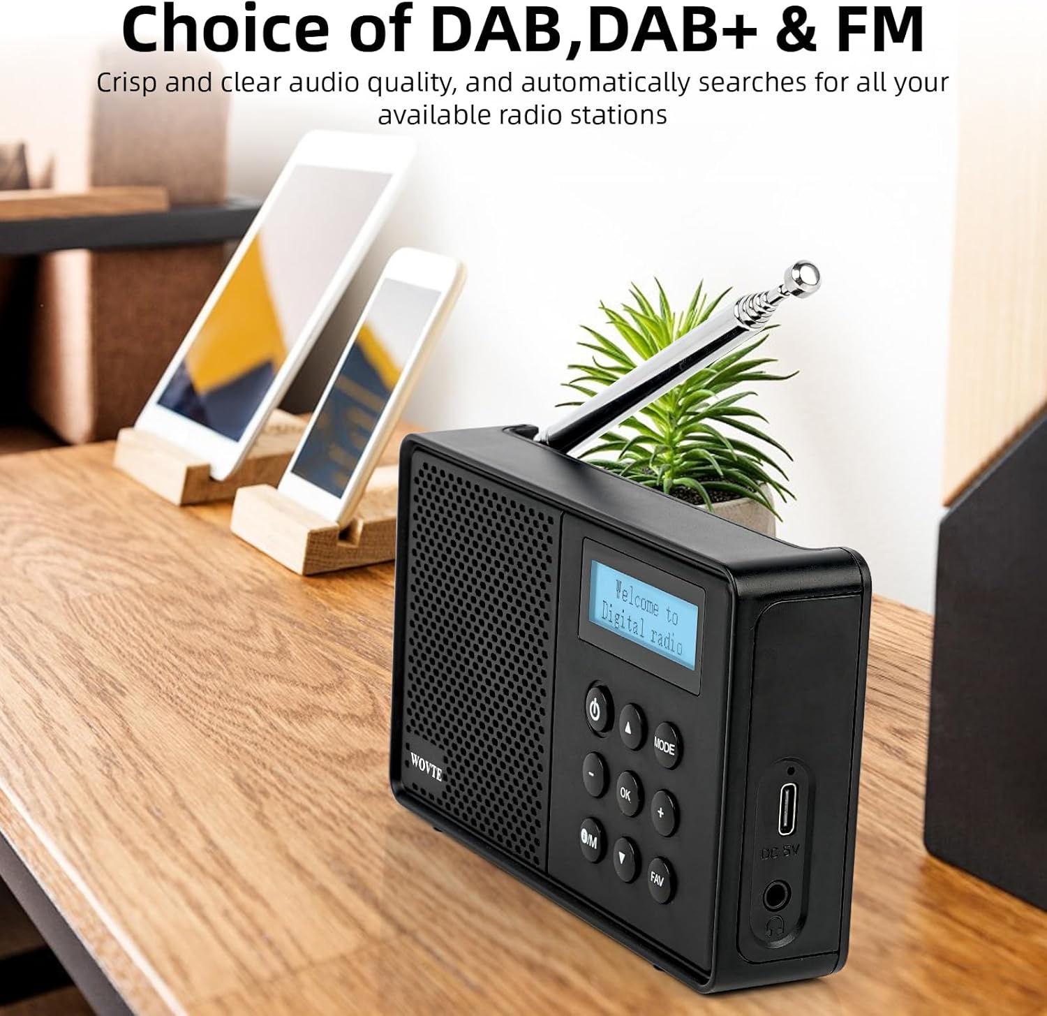WOVTE DAB+ Digital Radio - Portable, Rechargeable & Mains Powered with Bluetooth...
