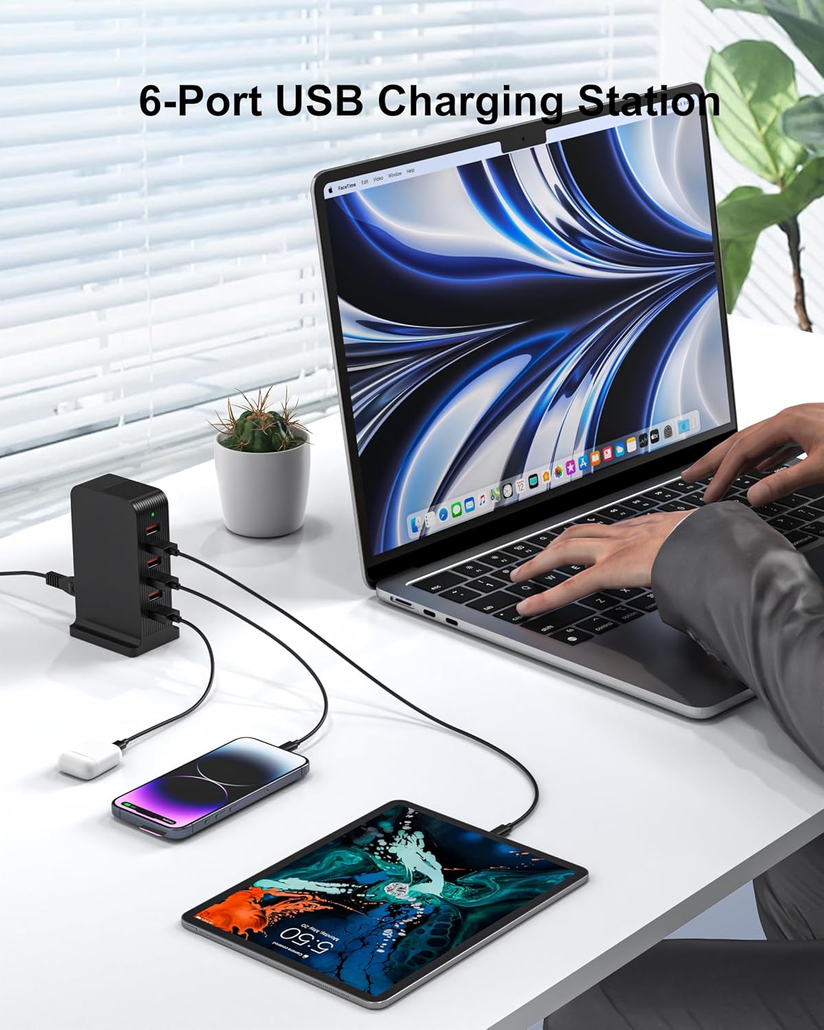 Multi USB Charger,50W USB Tower Charging Station,Charger Plug with 6 Ports for i...