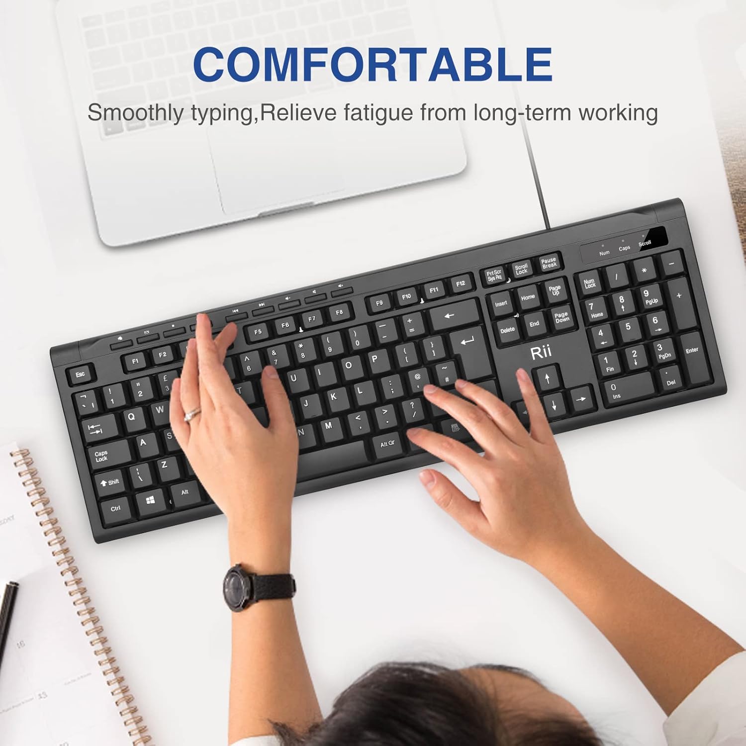 Rii RK907 USB Wired Keyboard Full Size Office Keyboard Compatible with Mac PC Ta...