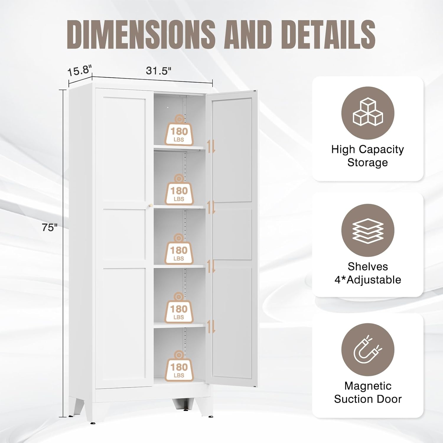 High-Quality Yizosh Metal Pantry Cabinet, Durable Pantry Storage Cabinet with 2...