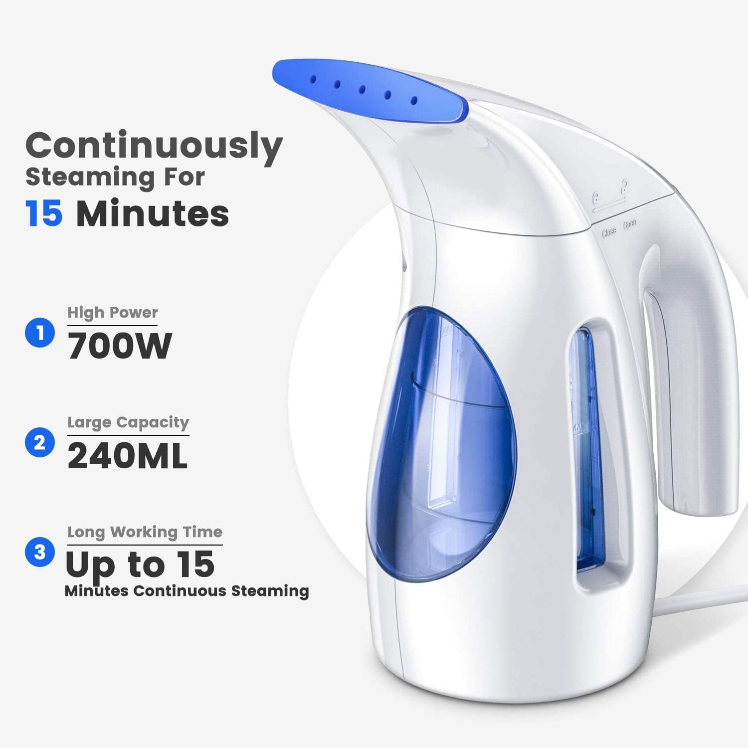 HiLIFE Steamer for Clothes, Portable Handheld Clothing Steamer, 240ml Big Capaci...