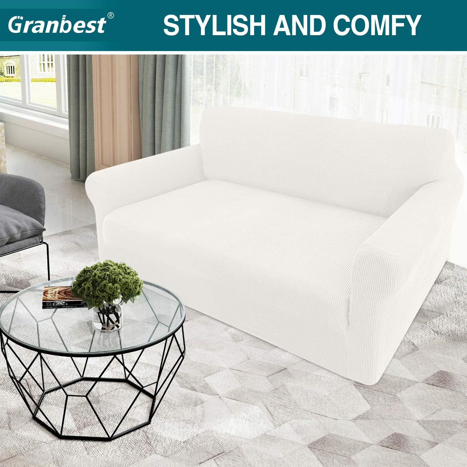 Granbest High Stretch Sofa Covers 2 Seater Super Soft Loveseat Cover Universal C...