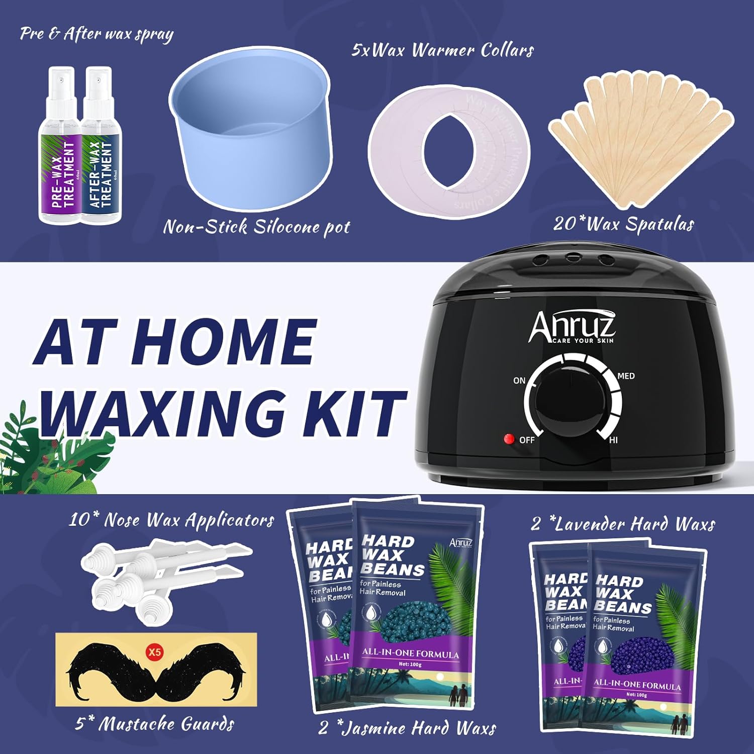 ANRUZ Waxing Kit, Wax kit for Hair Removal, Wax Pot for Waxing Professional with...