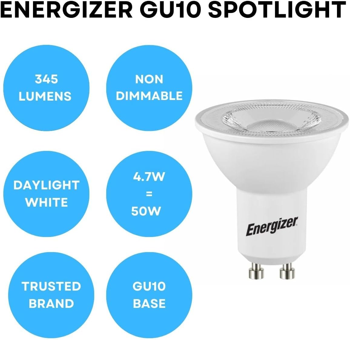 Energizer GU10 LED Bulbs Daylight 6500k - Spotlight Bulbs for Ceiling Lights, Pa...