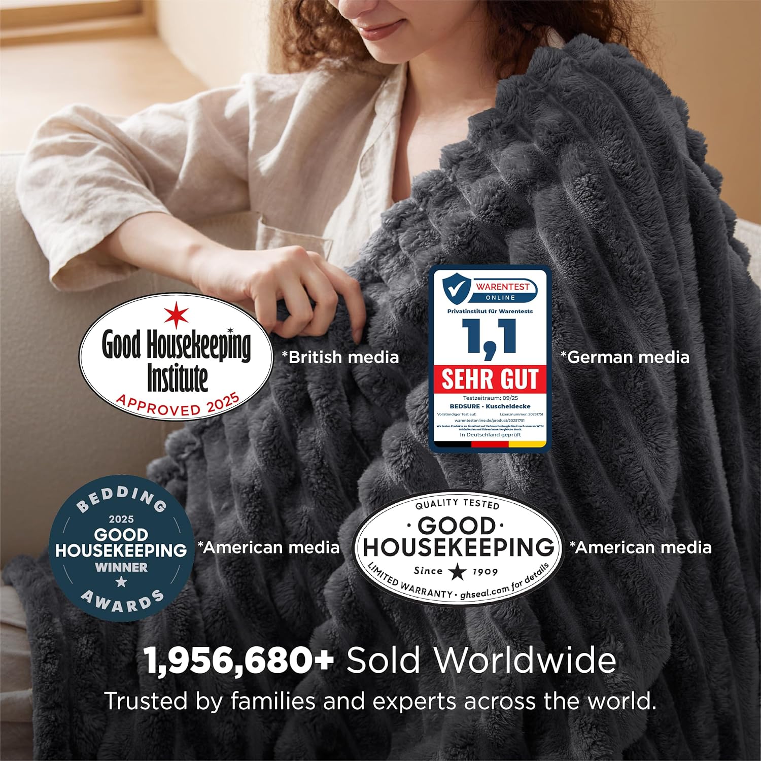 Bedsure Fleece Throw Blanket for Bed - Fluffy Cosy Warm Blankets for Sofa, Soft...