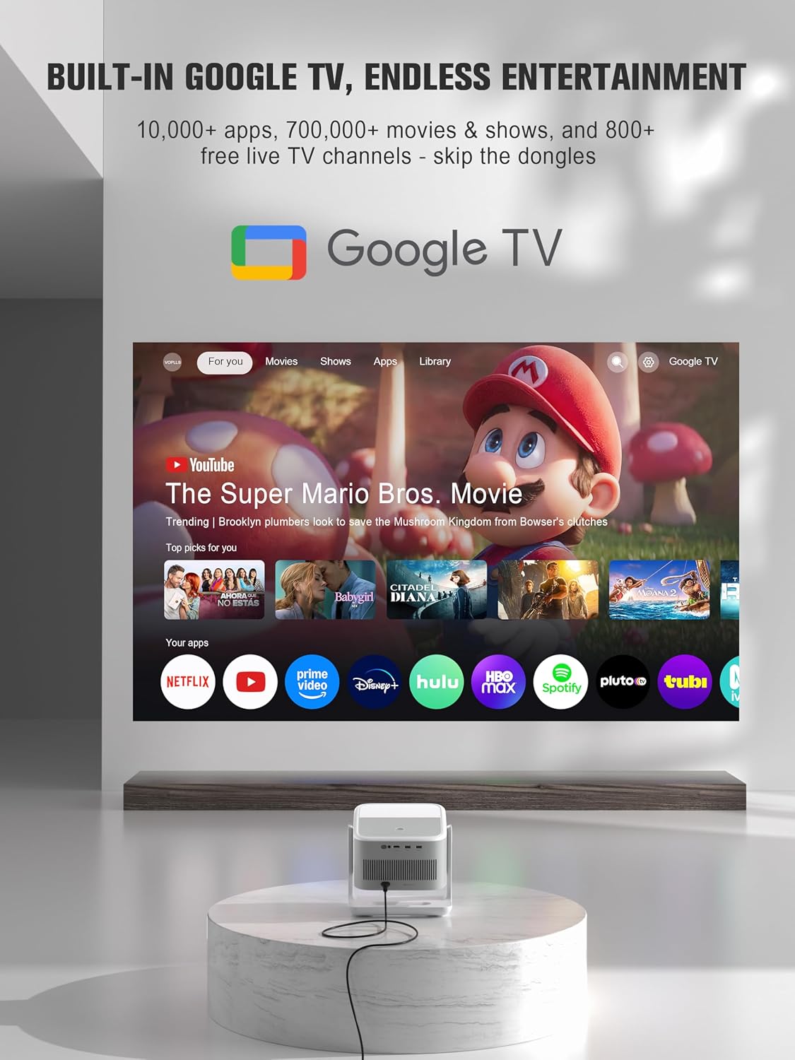 【Official Licensed Google TV】4K Smart Projector with WiFi and Bluetooth, VOPLL...