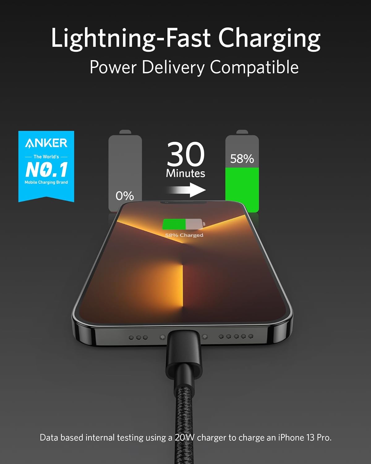 Anker USB C to Lightning Cable New Nylon (6ft, MFi Certified) for iPhone 14/14 P...