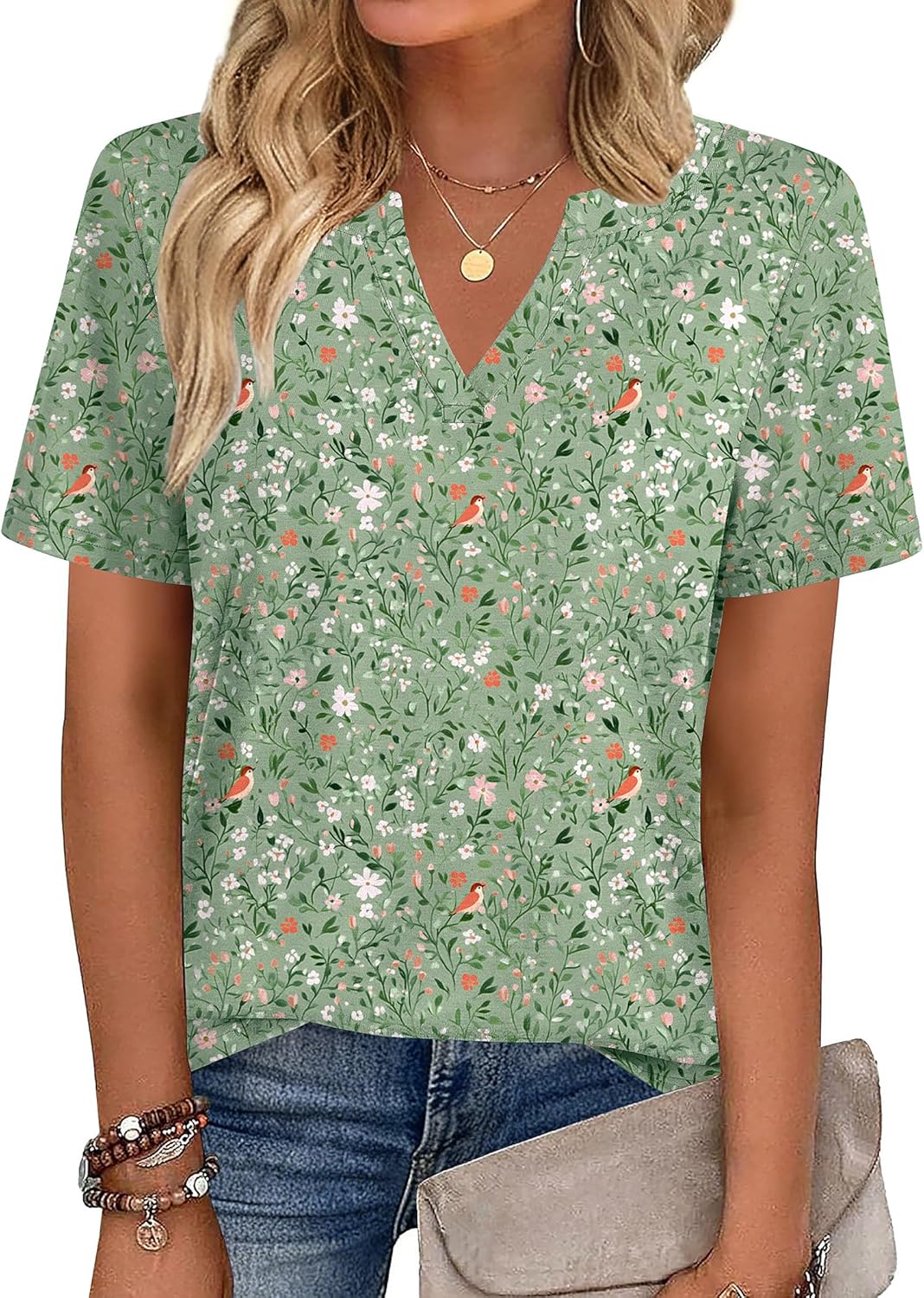 Zeagoo Women's Tops, Special Short Sleeve V Neck Tee Shirts, Unique Dressy Casua...