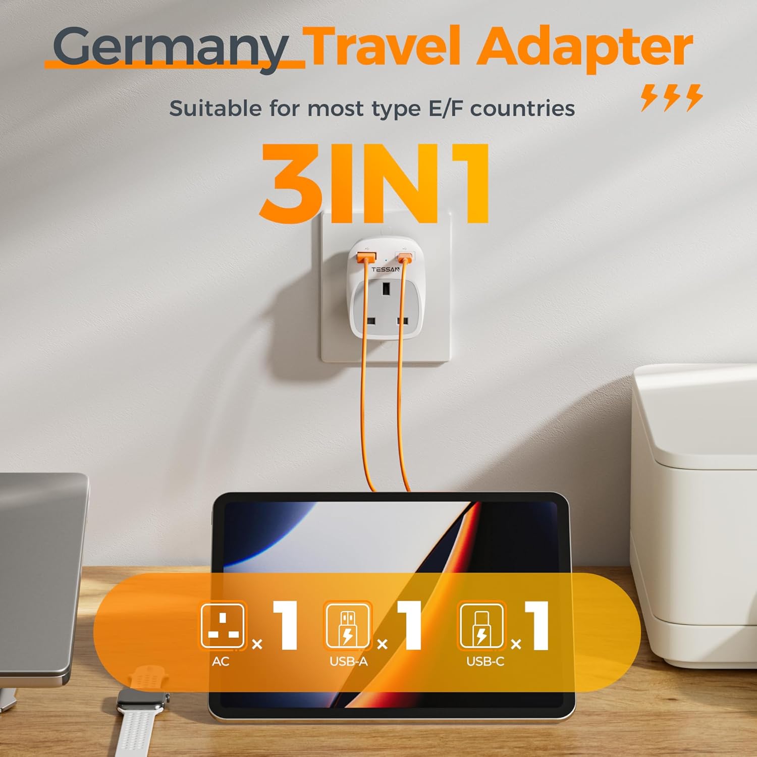 UK to European Plug Adapter 2 Pack, TESSAN Schuko...