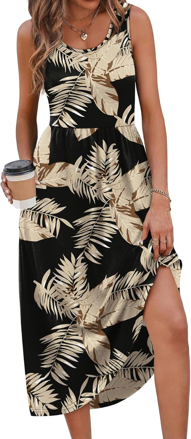 WIHOLL Summer Dresses for Women Flowy Casual Midi Dress Beach Vacation Sundresse...