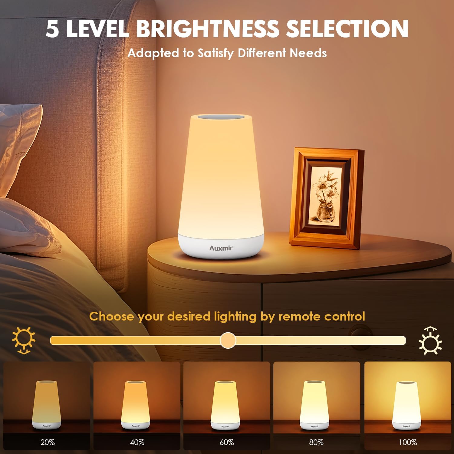 Auxmir LED Touch Night Light, 2500mAh Rechargeable LED Bedside Table Lamp with R...