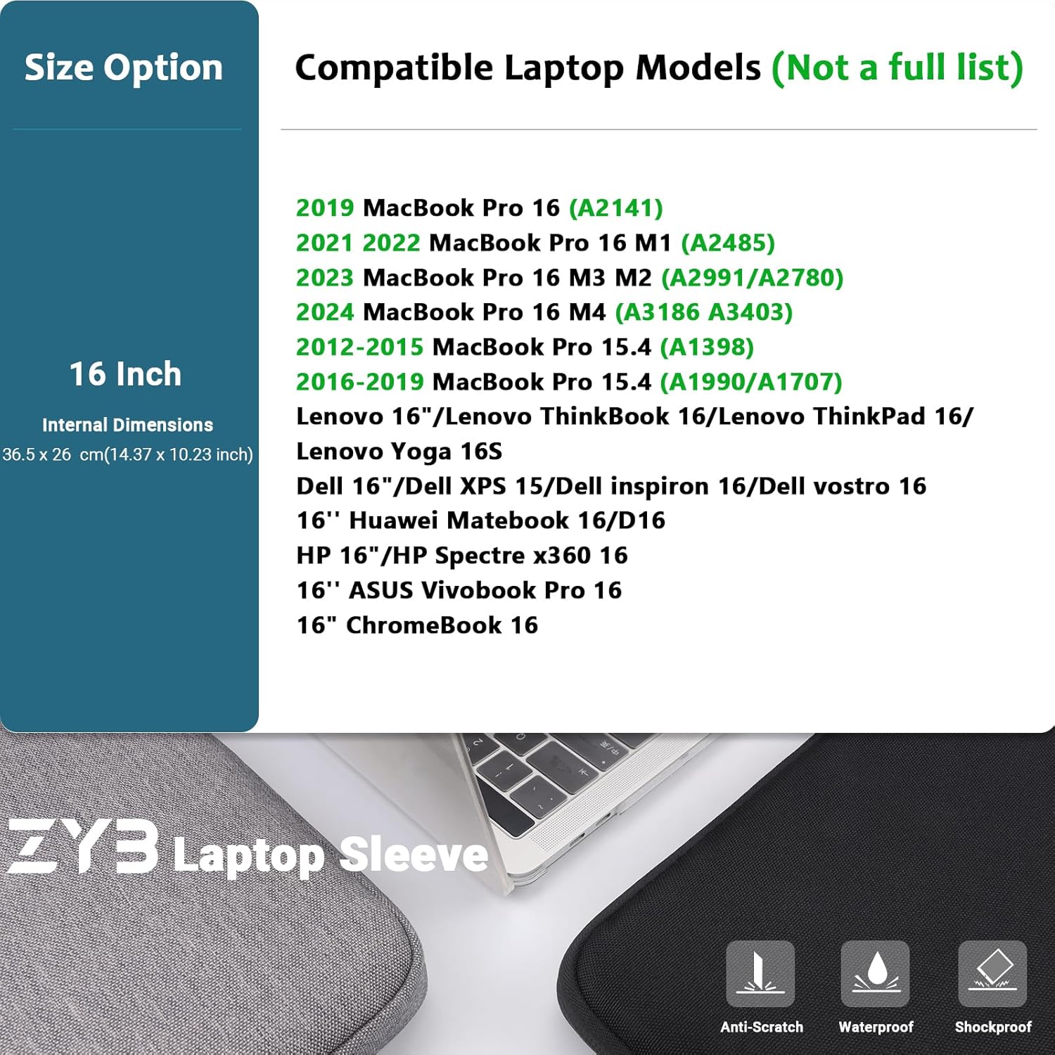 ZYB 16 Inch Laptop Sleeve Case,Shockproof Waterproof Notebook Case 16 Inch for 2...