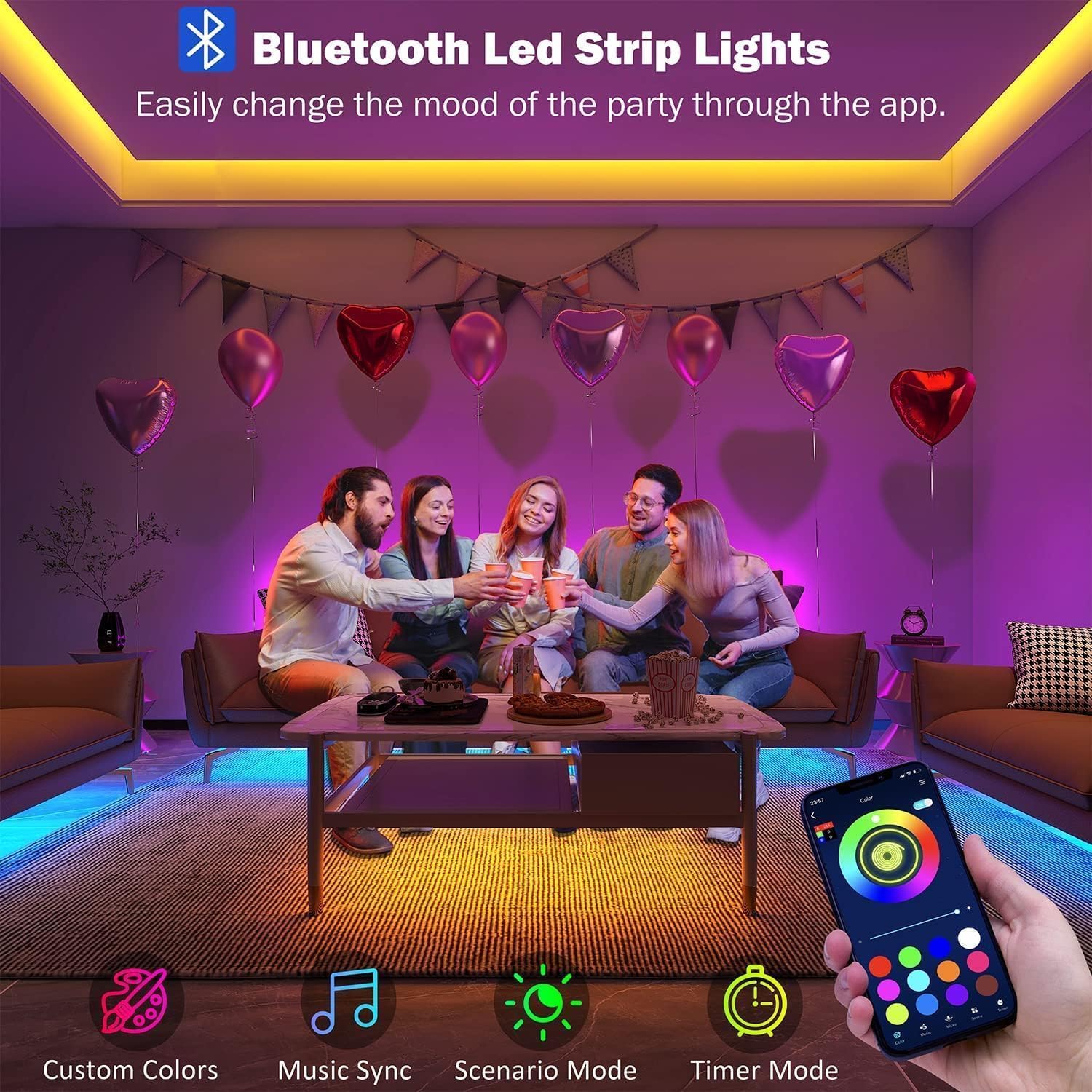 Keepsmile Led Strip Lights 30M(2 Rolls of 15M) with Music Sync,Bluetooth Smart A...