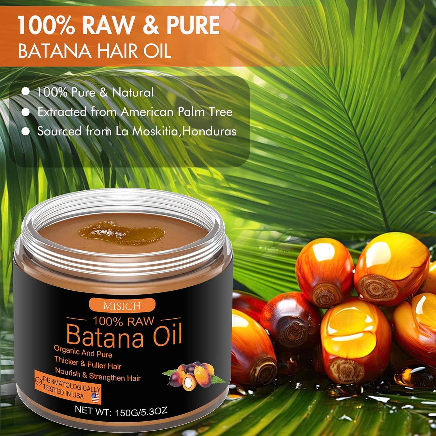 Raw Batana Oil for Hair Growth, 100% Natural Pure Dr. Sebi Botana Oil, Unrefined...