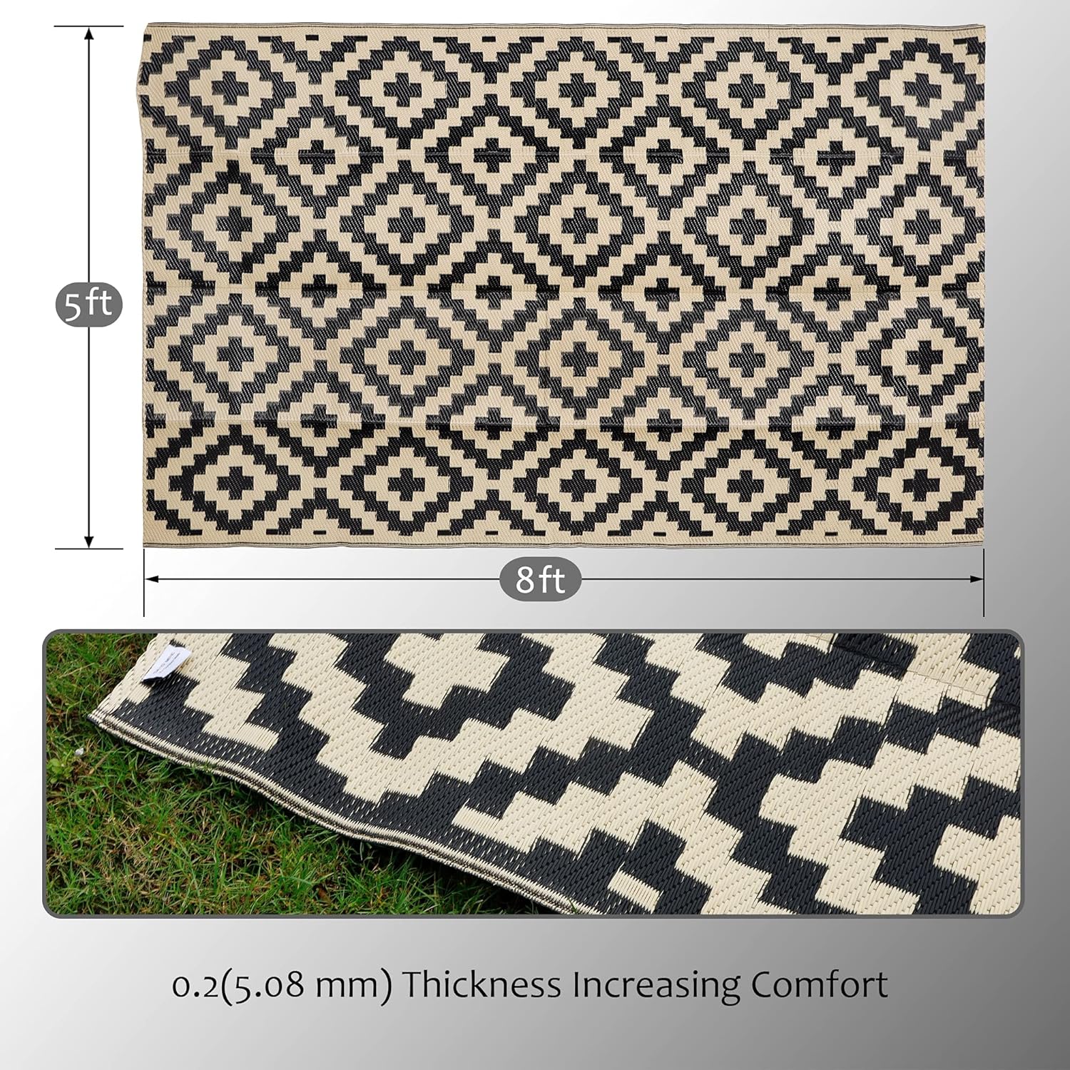 SAND MINE Waterproof Outdoor Rug 5x8 ft, Plastic Reversible Rug, Modern Area Rug...