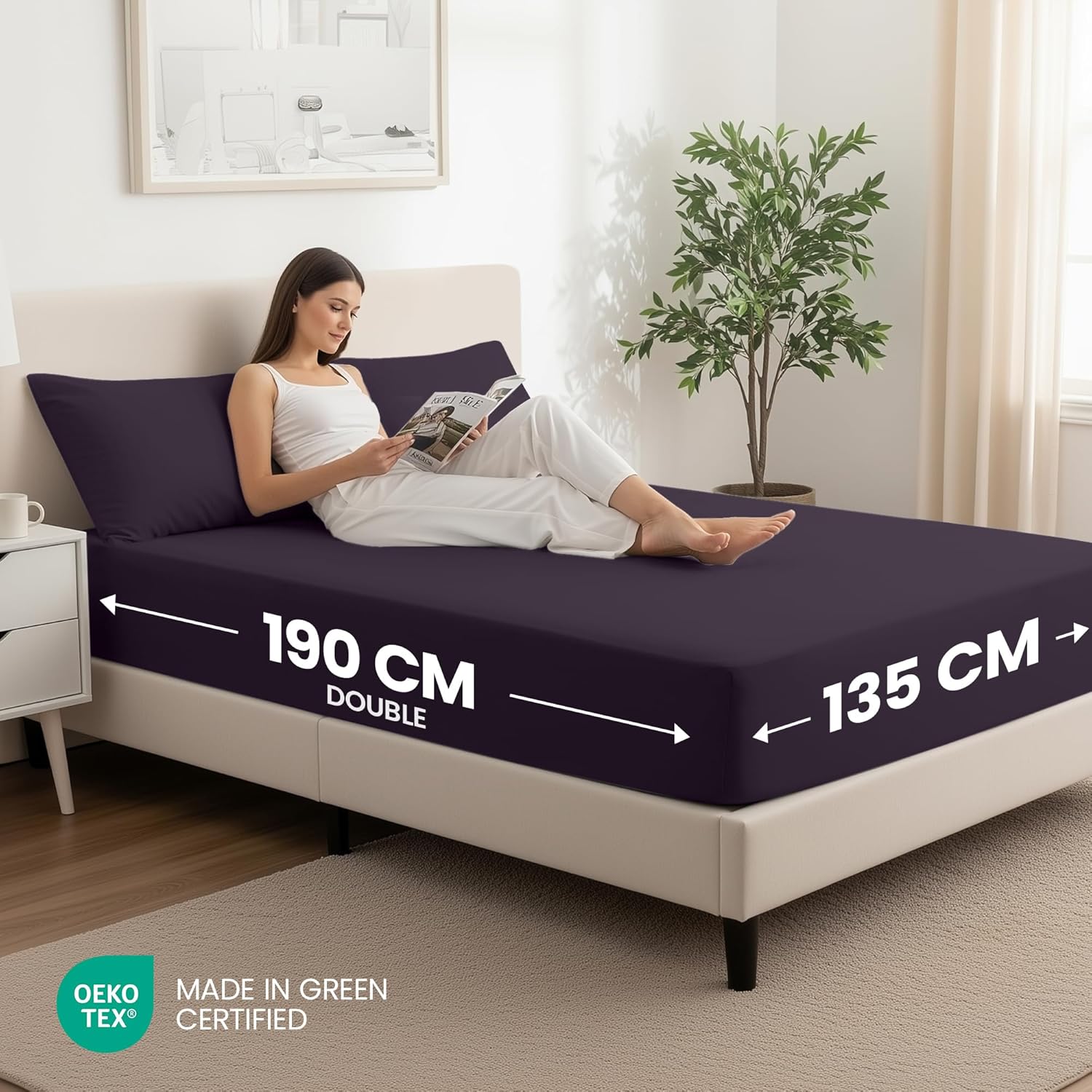 Optimal Utopia Bedding Fitted Sheet Double, Premium Quality Deep Pocket Sheet 14...