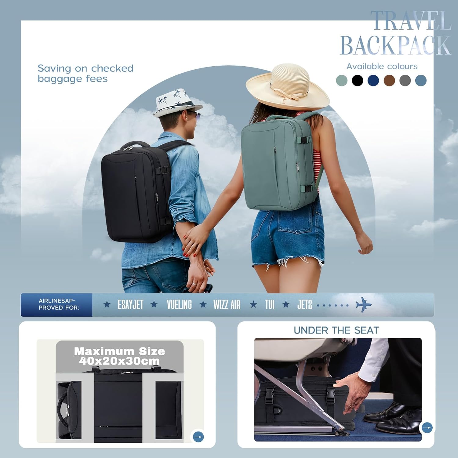 Ryanair Cabin Bags, Special Travel Backpack with TSA Approved Clear Bag, Unique...