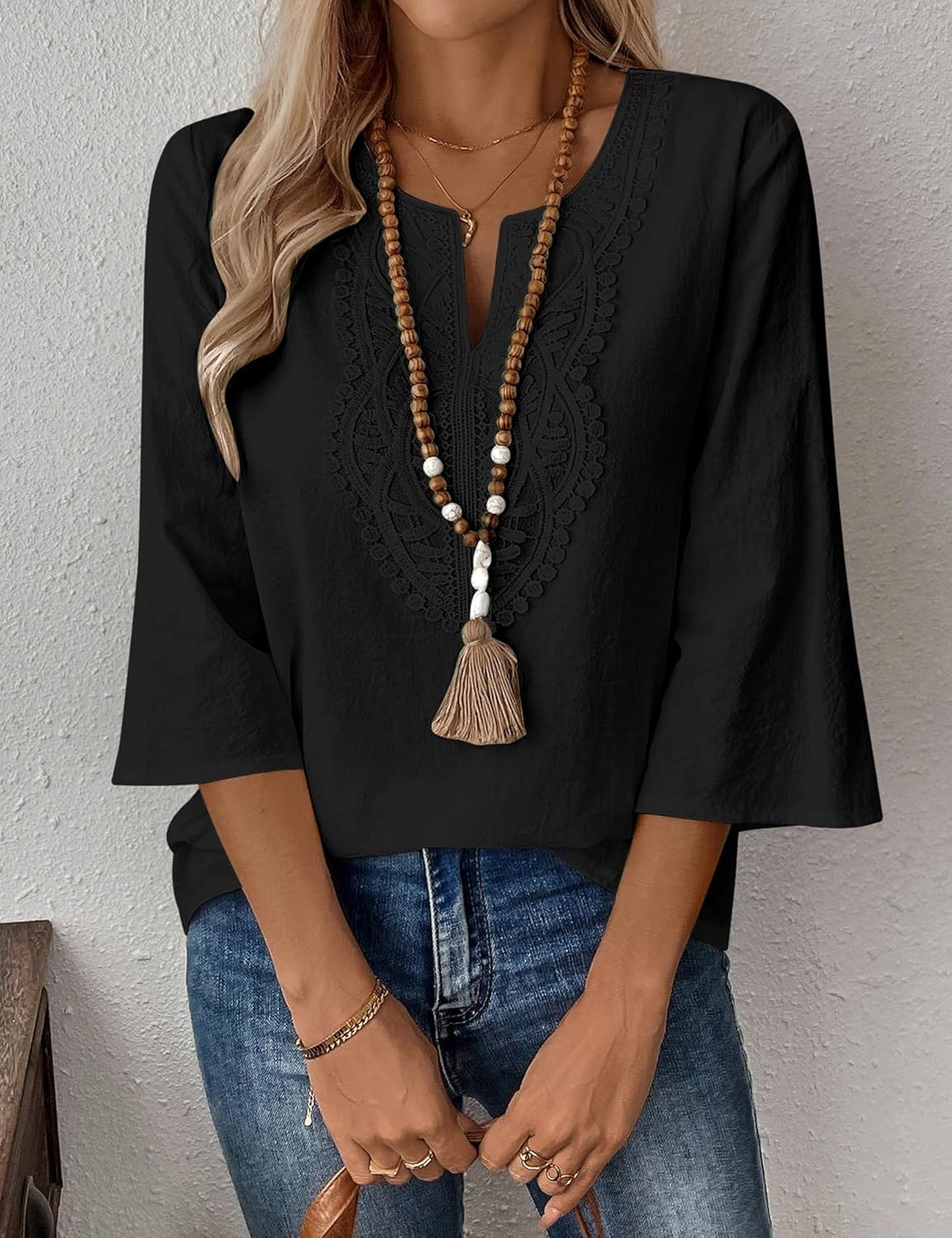 Stylish LOMON Womens Tops, Special 3/4 Sleeve Shirts with Cotton Linen, Fashiona...