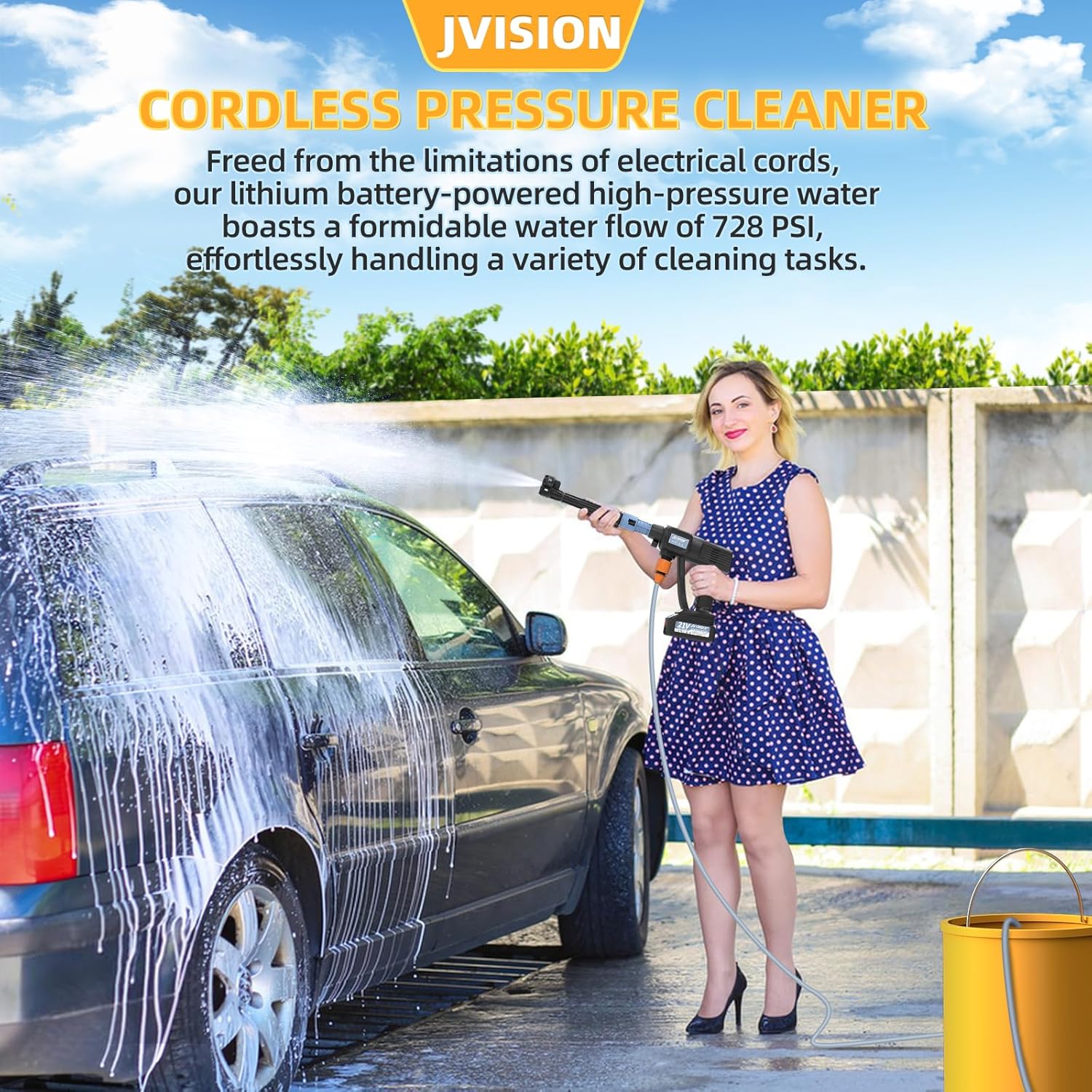 Cordless Pressure Washer, Portable Power Washer for Patio & Car, 6 in 1 Battery-...