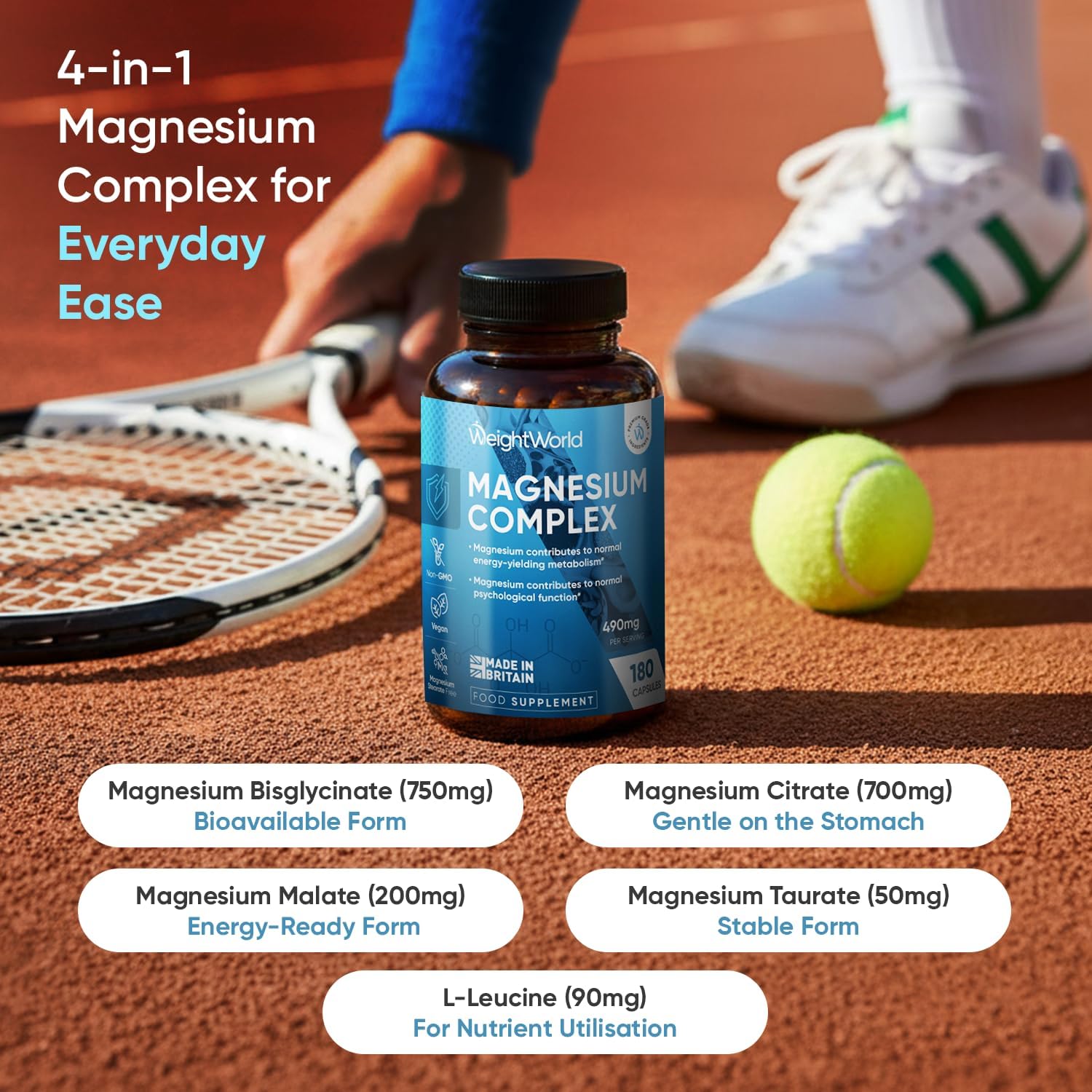 Magnesium Glycinate 4-in-1 Complex - 400mg Elemental Magnesium - 180 Vegan Capsu...