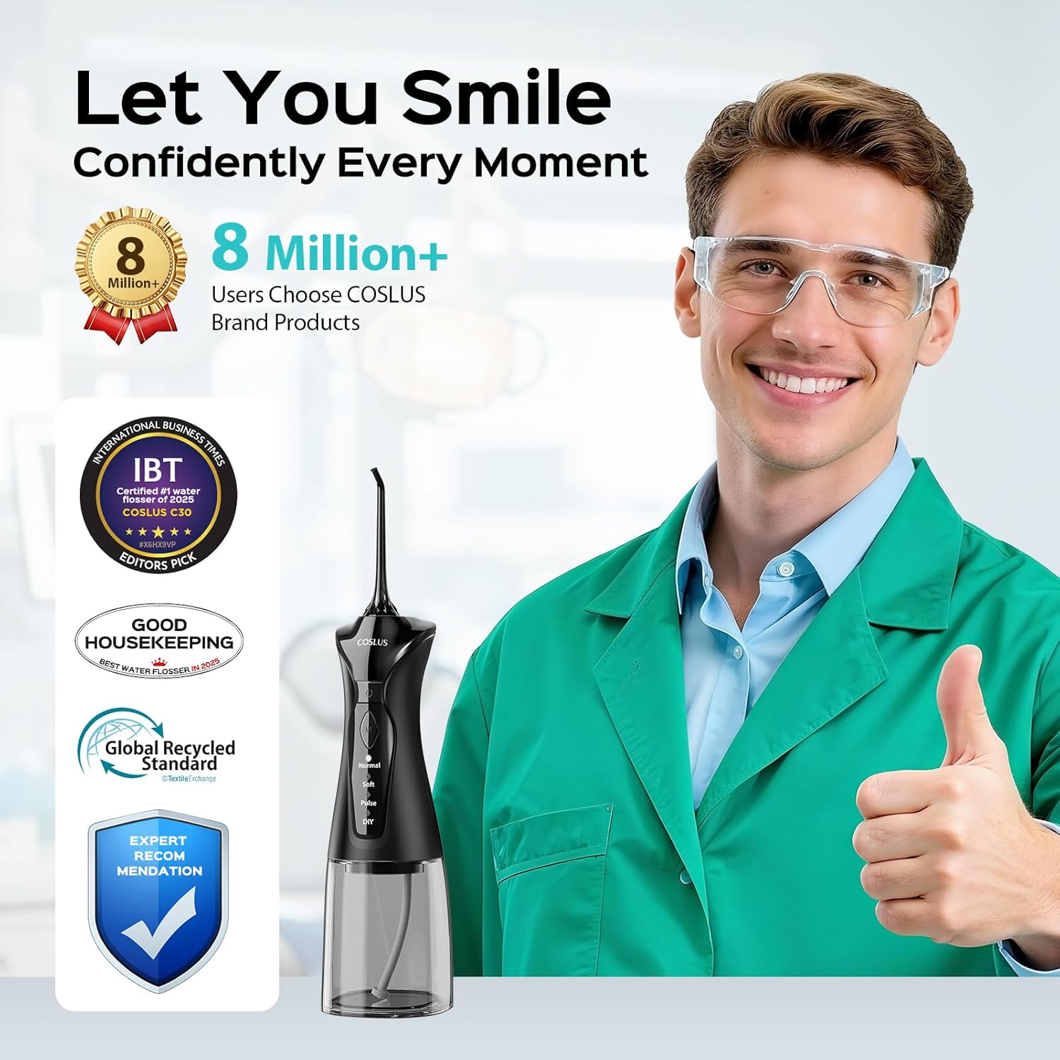 COSLUS Water Dental Flosser Pick for Teeth C30(FC5360): 4 Modes Cordless Portabl...