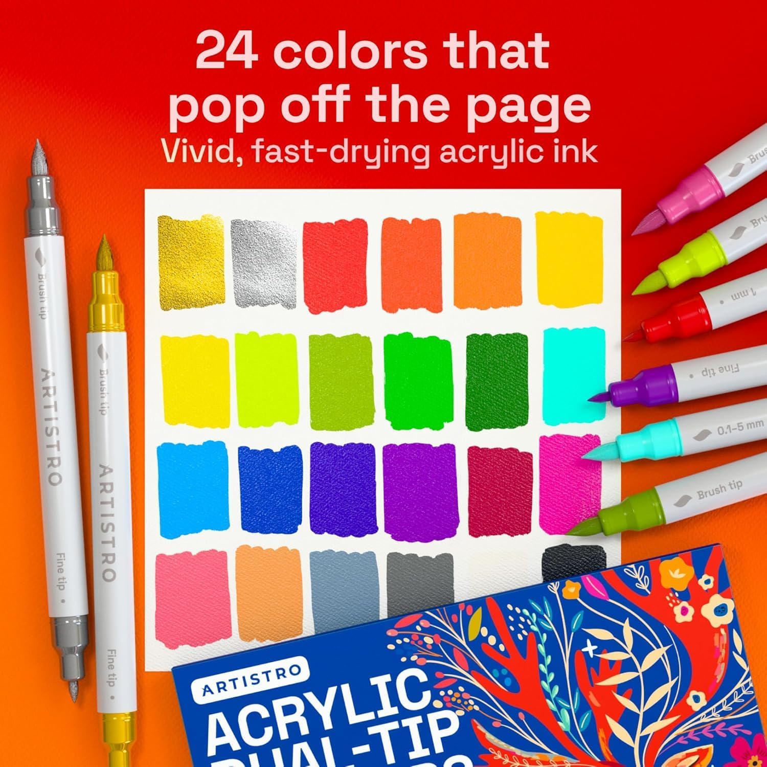ARTISTRO Acrylic Paint Markers for Fabric, Rock, Wood, Glass, Craft - 24 Quick D...