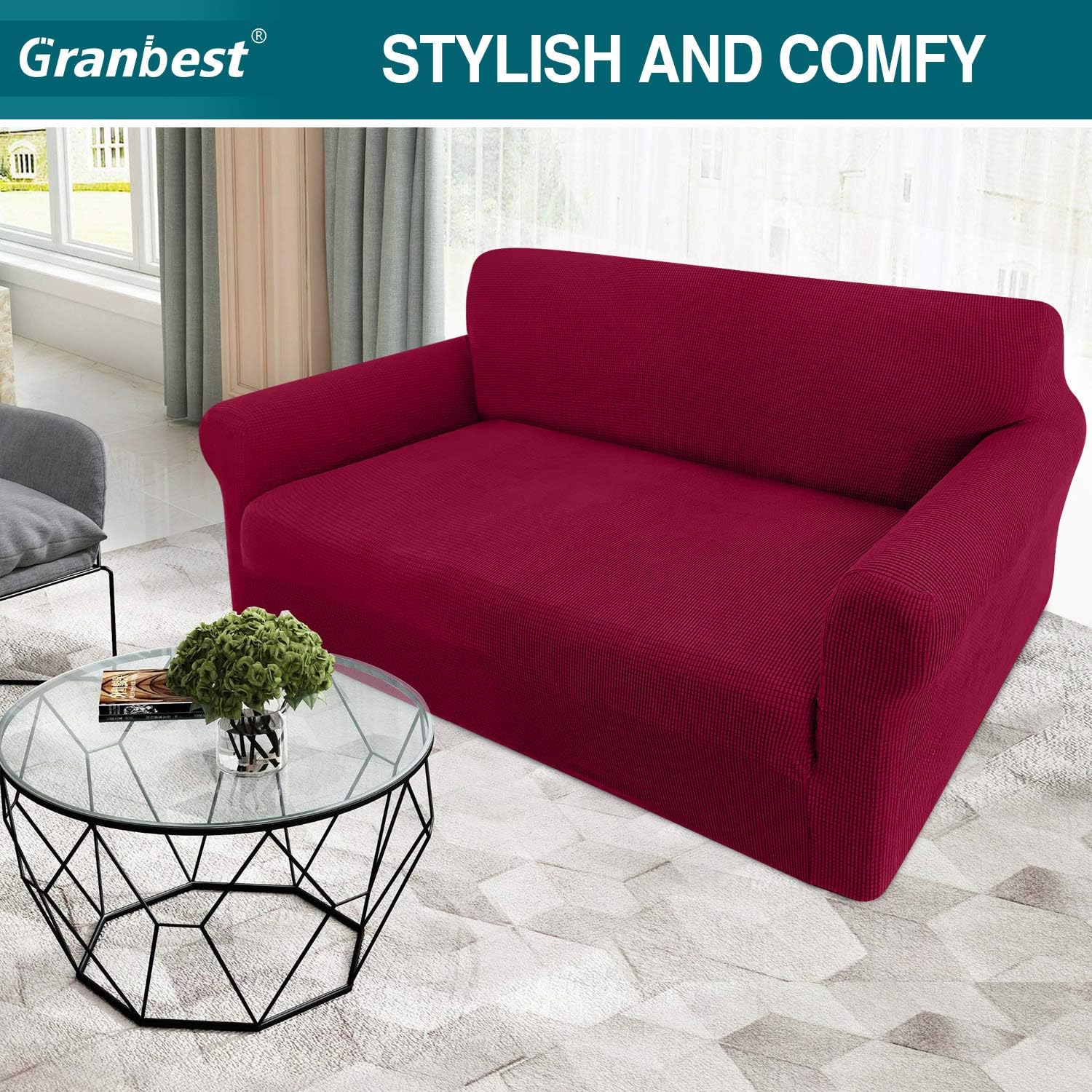 Granbest High Stretch Sofa Covers, Unique Loveseat Cover for 2 Seater, Special U...