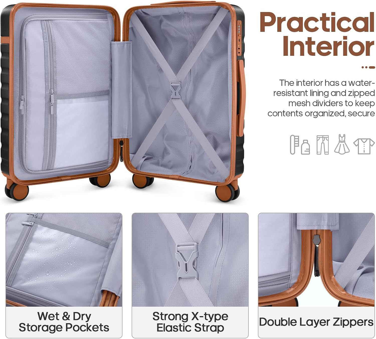 UKEIN Luggage Sets 3 Piece, Carry On Luggage 20In With Spinner Wheels,PC Hardsid...