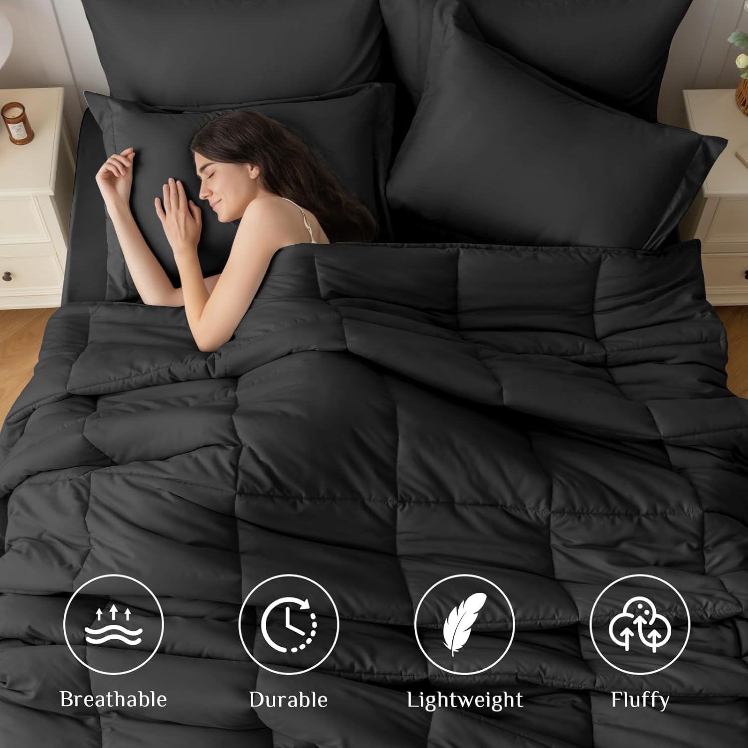 JOLLYVOGUE Queen Comforter Set, Ultra-Soft Bed in a Bag Queen Size 7 Pieces, Oek...